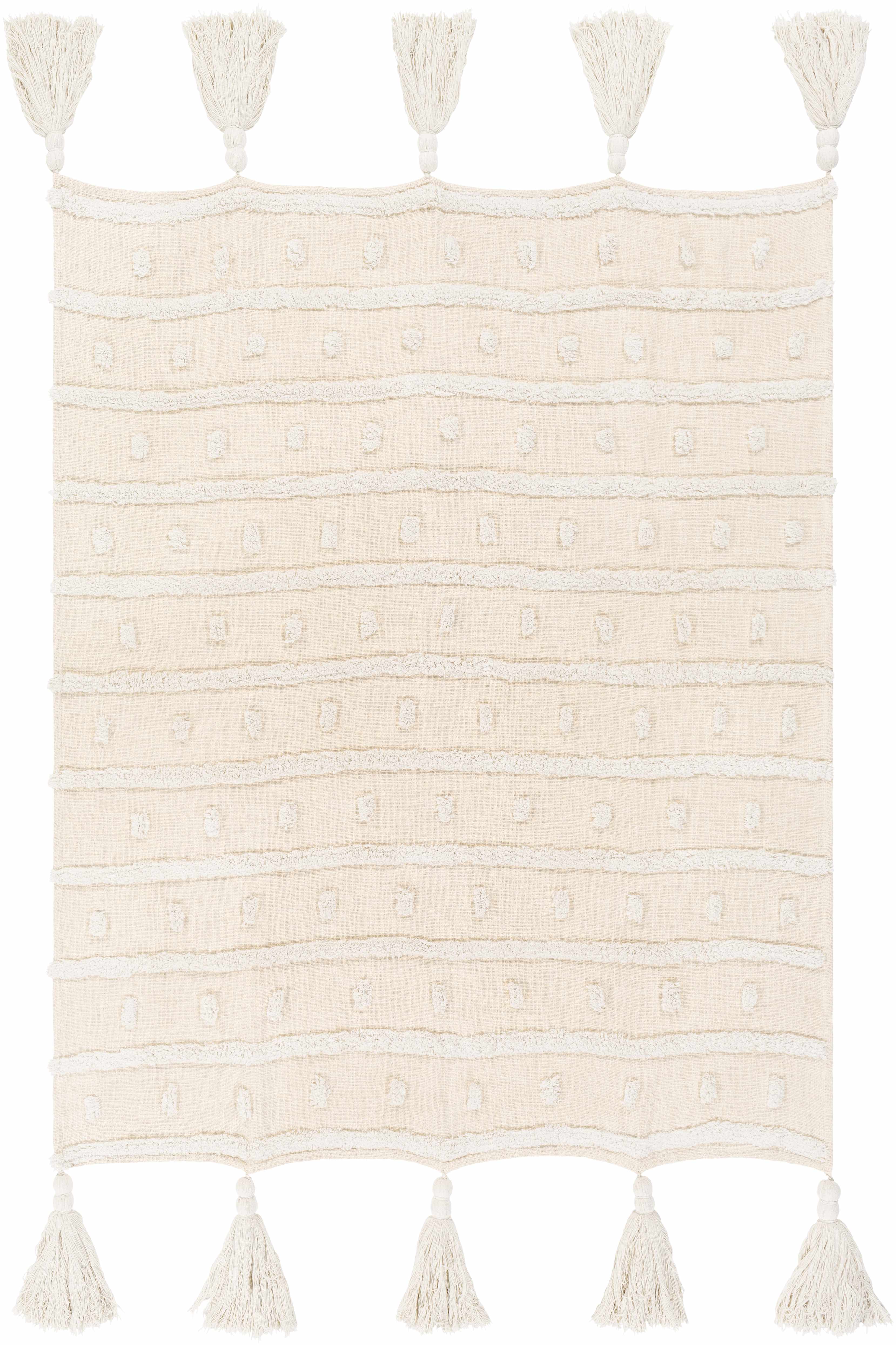 Beige Throw Blanket with big tassels - 50"x60"-2