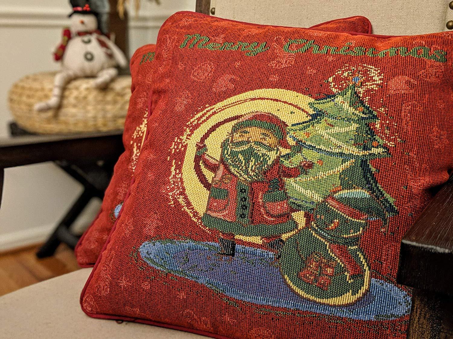 DaDa Bedding Red Santa Claus Christmas Woven Tapestry Throw Pillow Cover - 16" x 16" (17615)