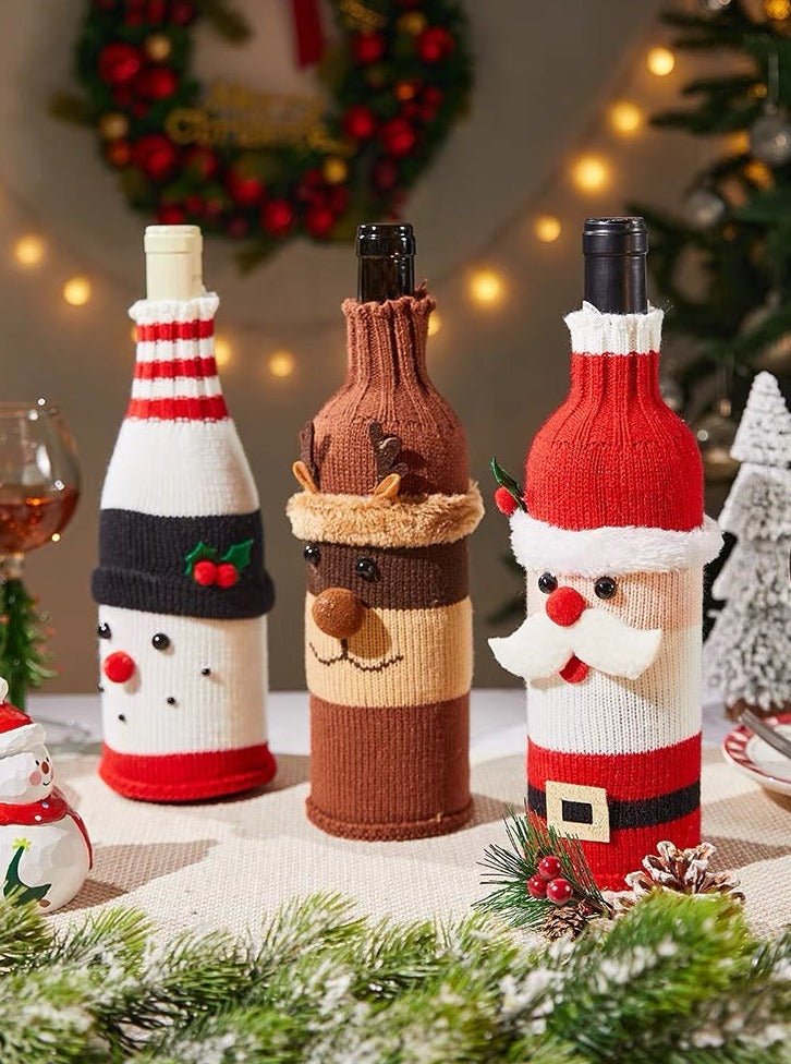 Cute Knitted Christmas Wine Bottle Cover Sleeves Set of 3 Pcs ( $10 Each ) for Table Setting-2