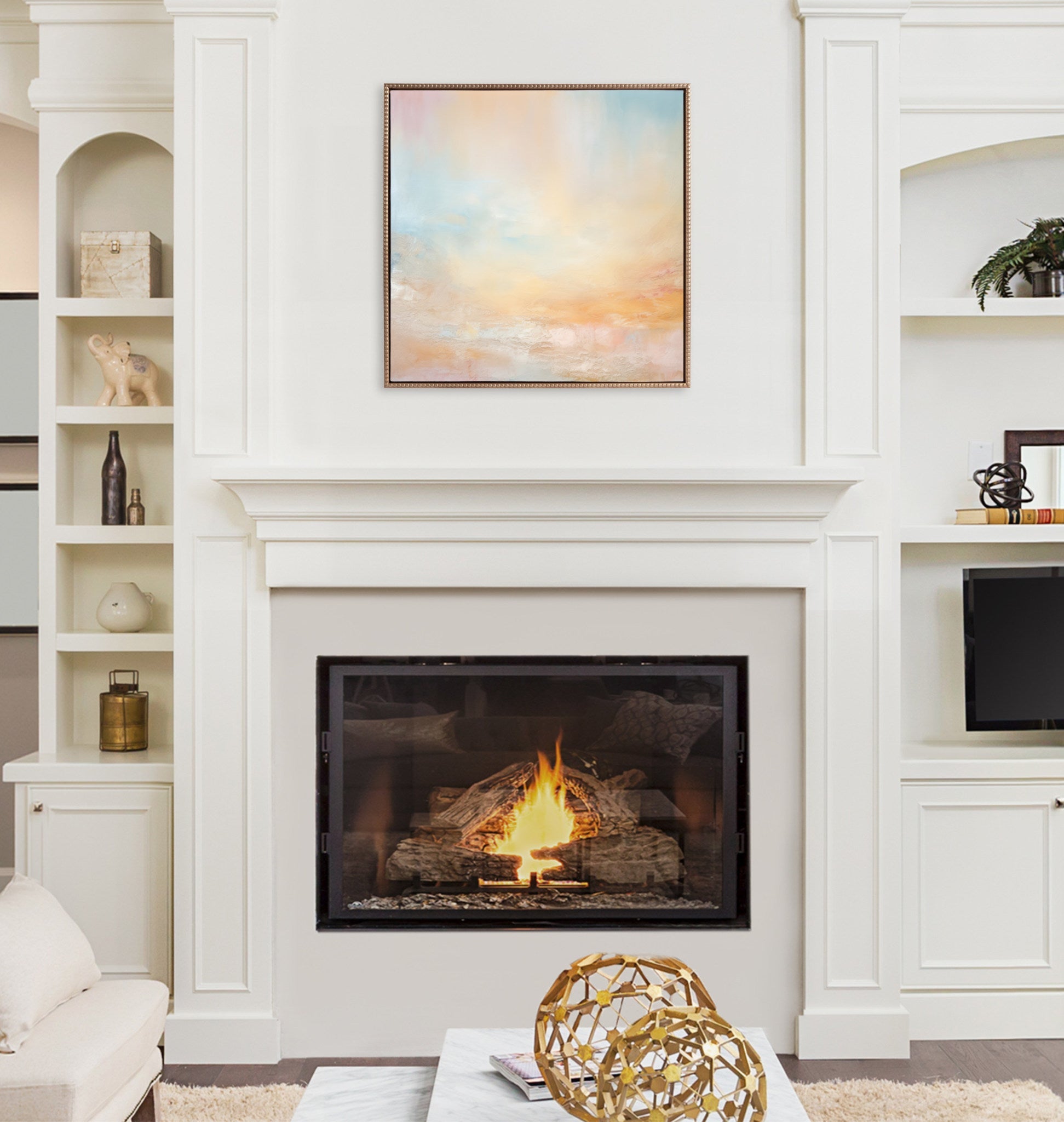 Sylvie Beaded Tonal Abstract Pastels Framed Canvas by The Creative Bunch Studio