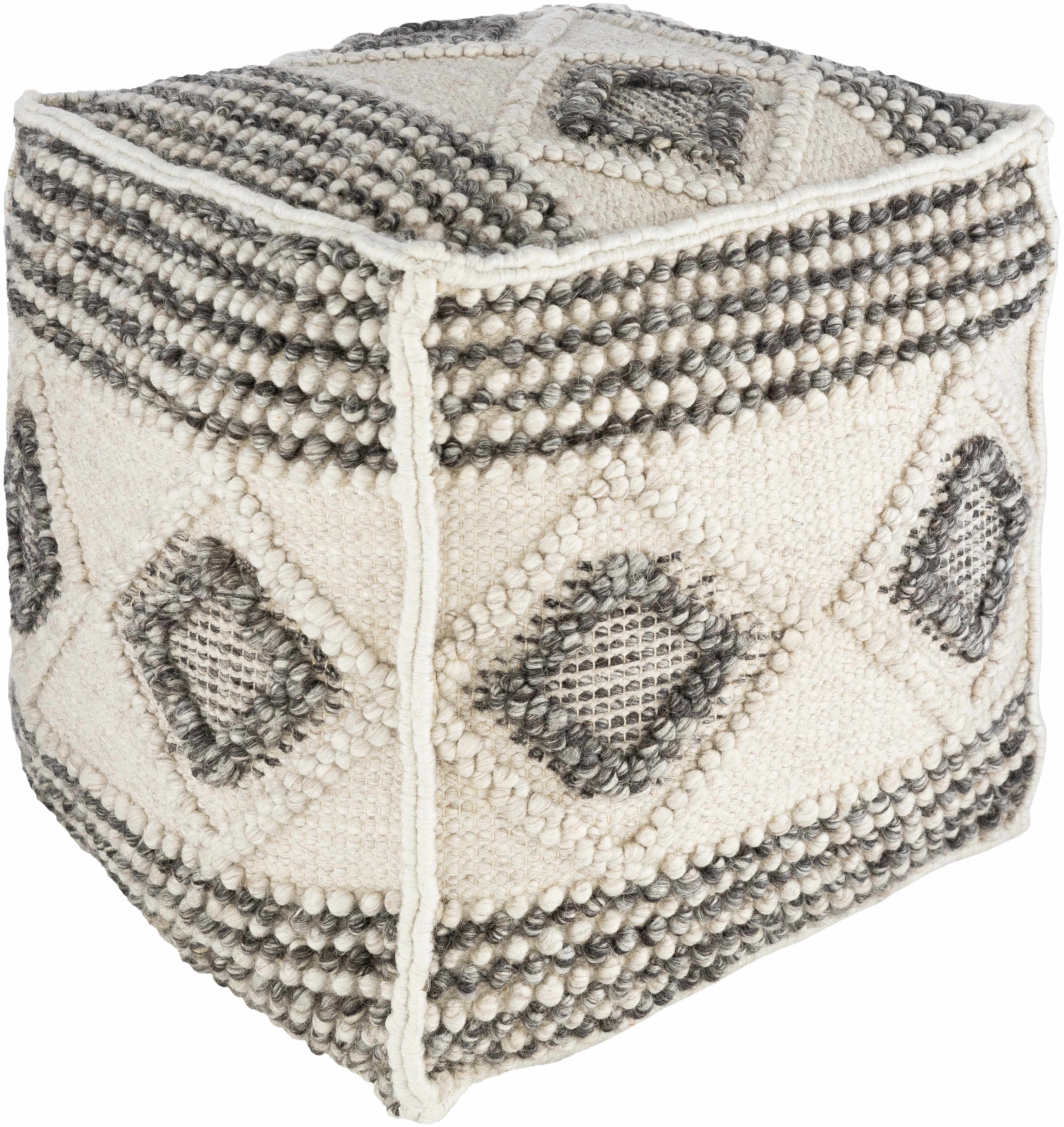 Cowanesque Beige Diamond-Patterned Square Pouf-0