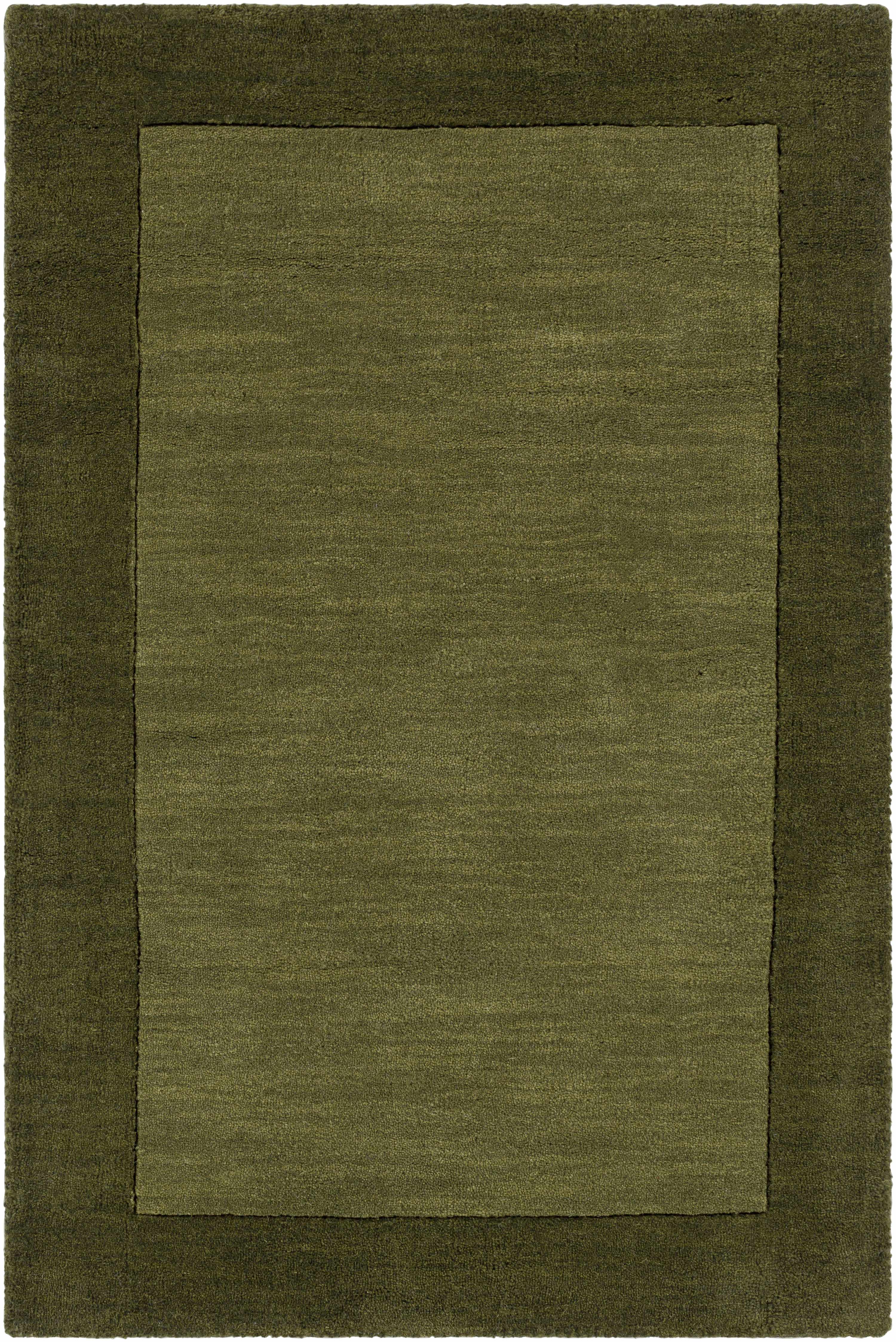 Bordered Solid Olive Green Wool Rug-7