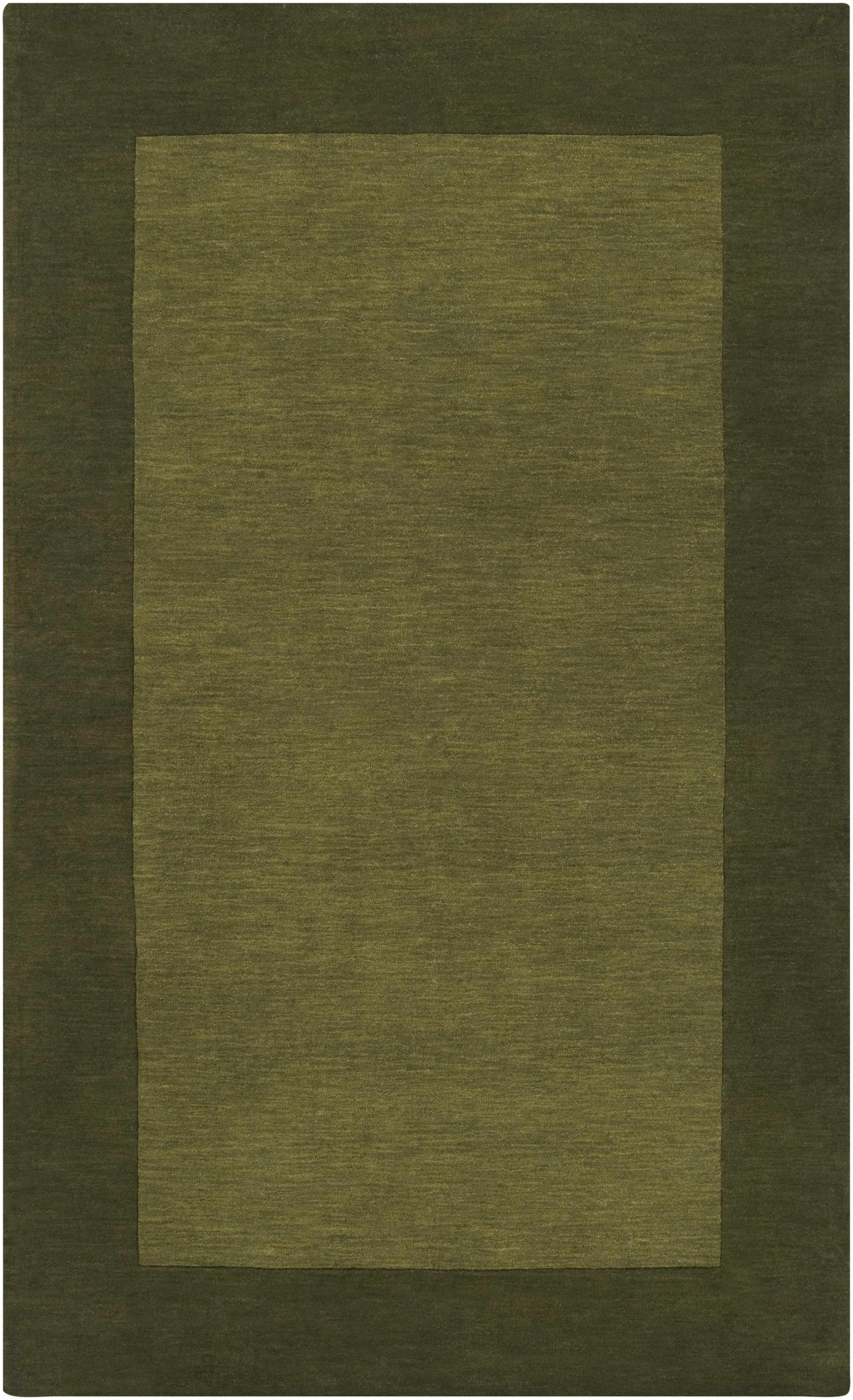 Bordered Solid Olive Green Wool Rug-8