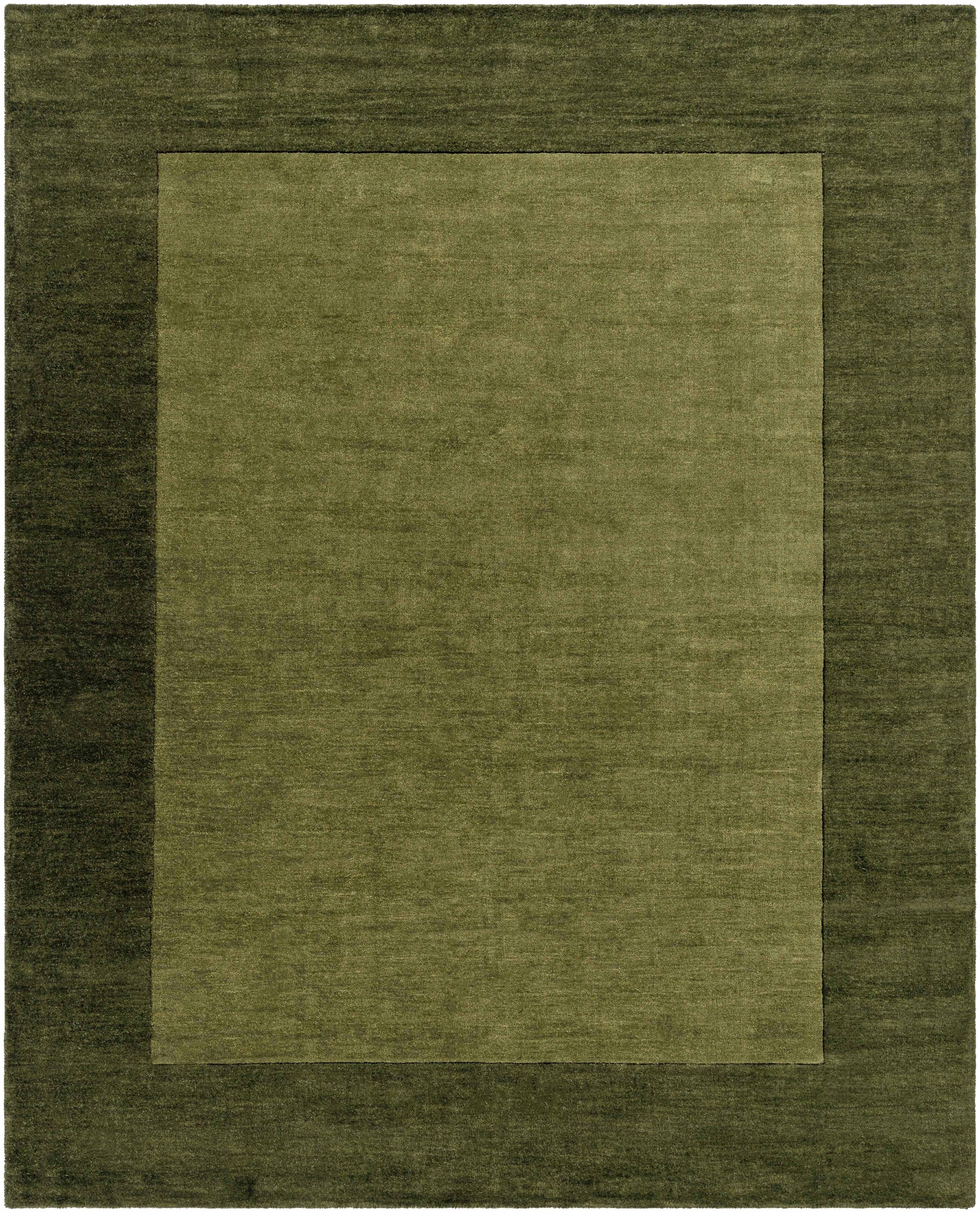 Bordered Solid Olive Green Wool Rug-9