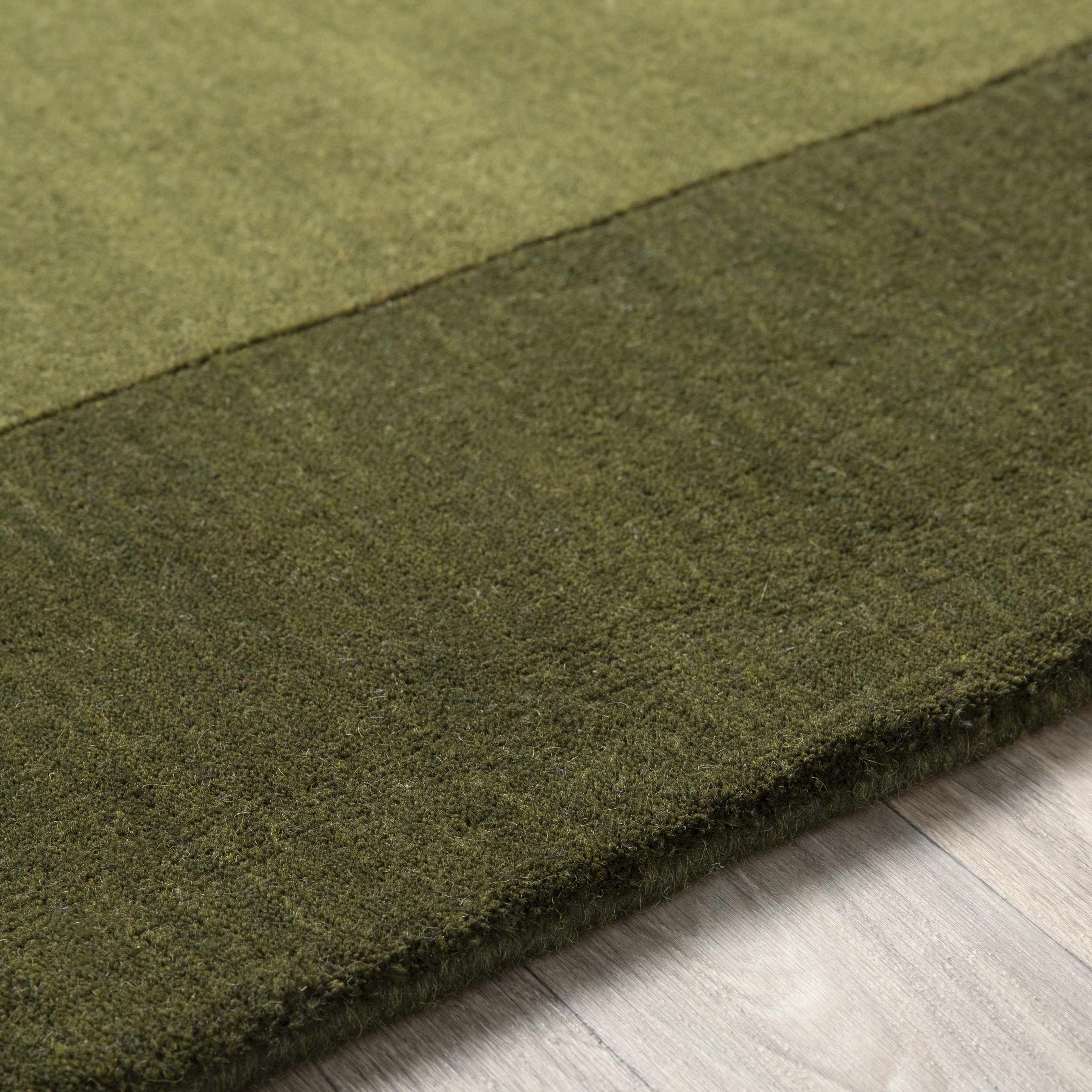 Bordered Solid Olive Green Wool Rug-1