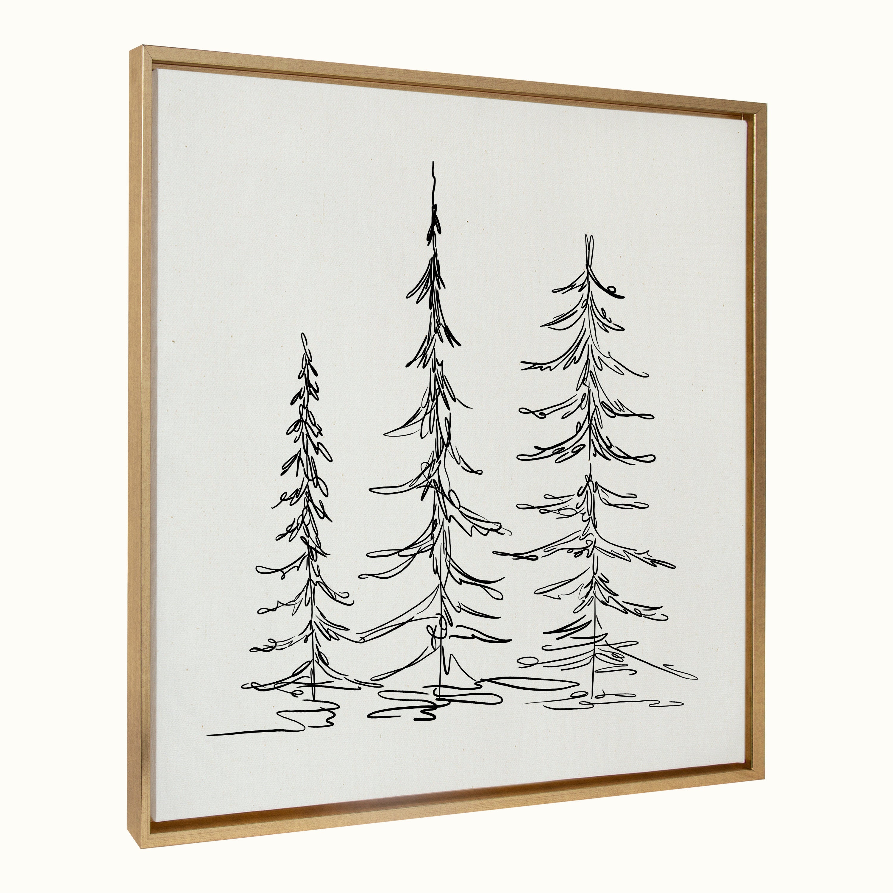 Sylvie Minimalist Evergreen Trees Sketch Framed Canvas by The Creative Bunch Studio