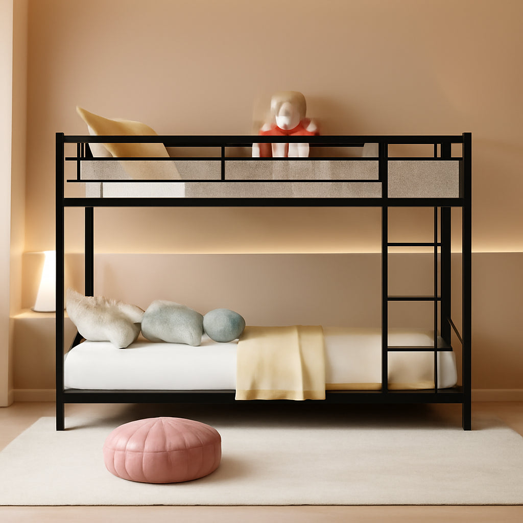 Black Twin Metal Bunk Bed With Guard Rails And Ladder