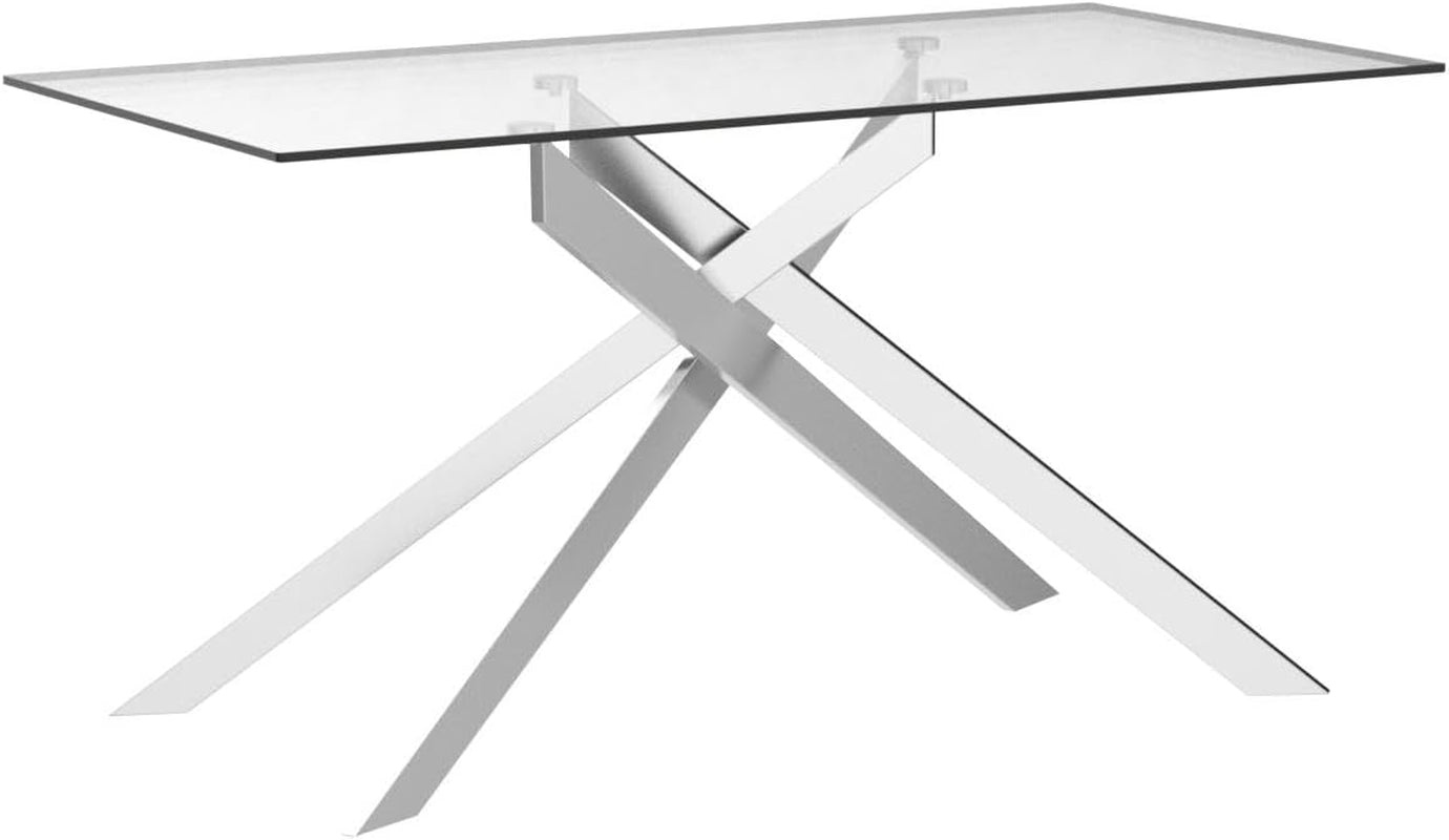 58.5 Inch Rectangular Glass Dining Table With Silver Finish