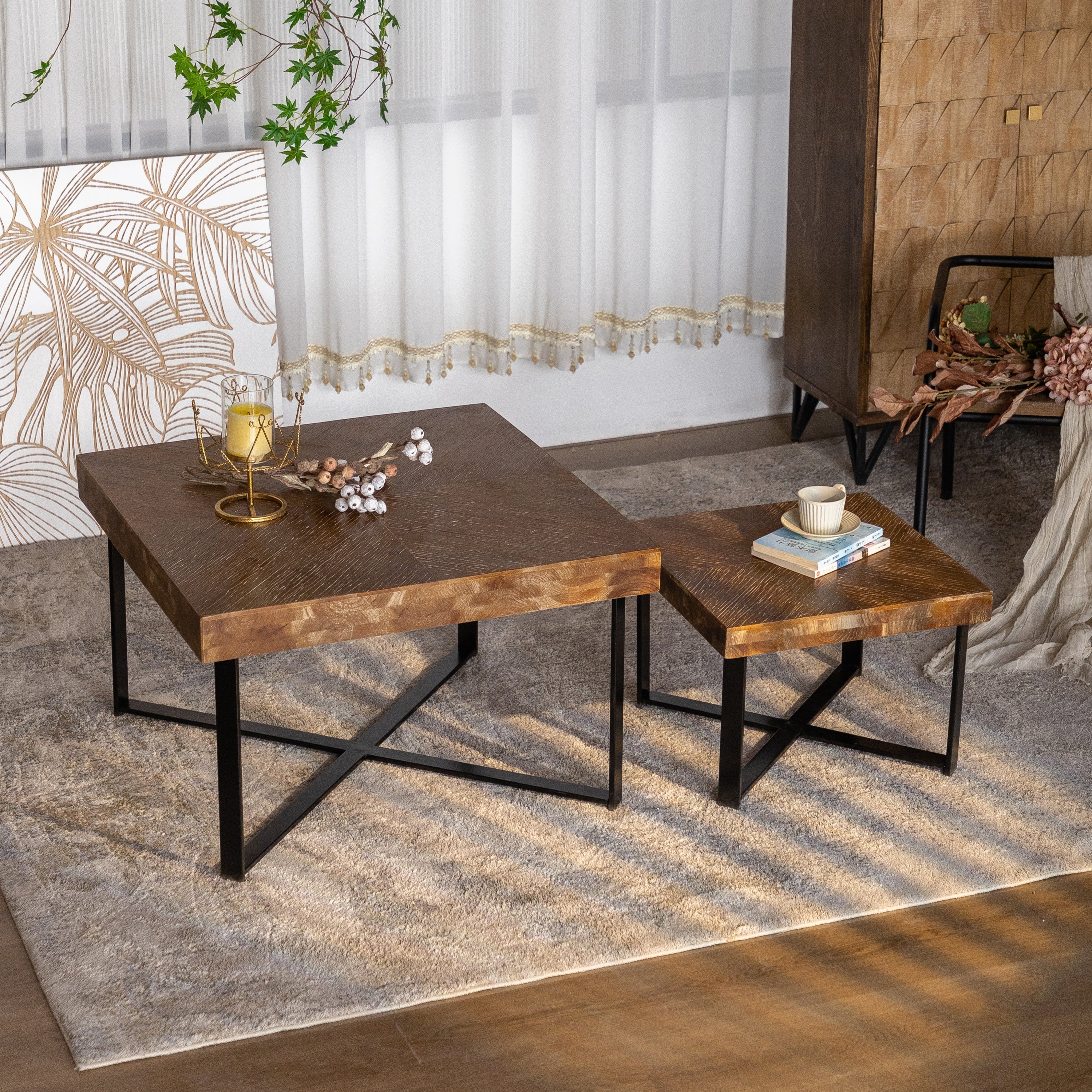 Modern Retro Splicing Square Coffee Table Set of 2-3