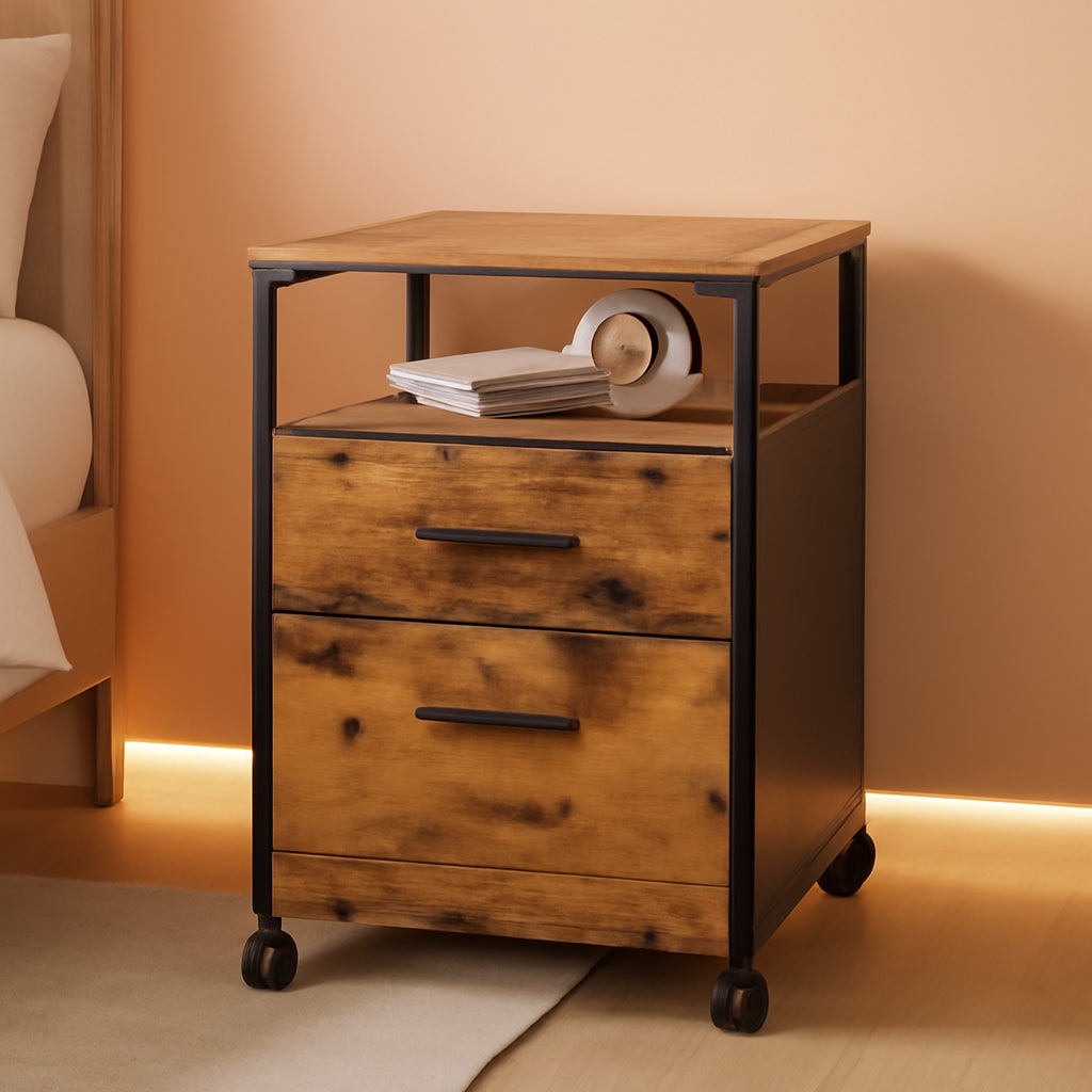 2 Drawer File Cabinet With Mobile Printer Stand Rustic Brown Wood Storage For A4 Or Letter Size Home Office