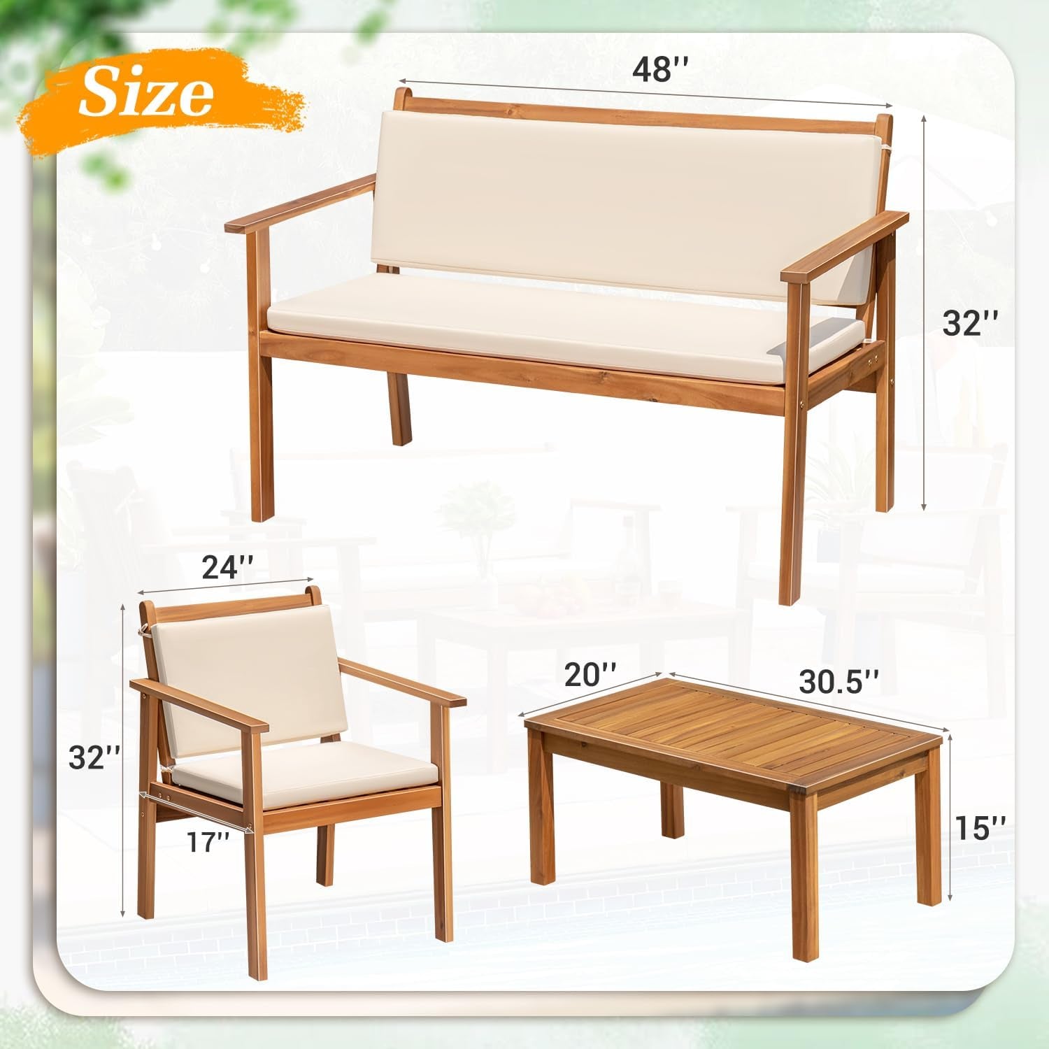 4 Piece Outdoor Bistro Sofa Set With Coffee Table White