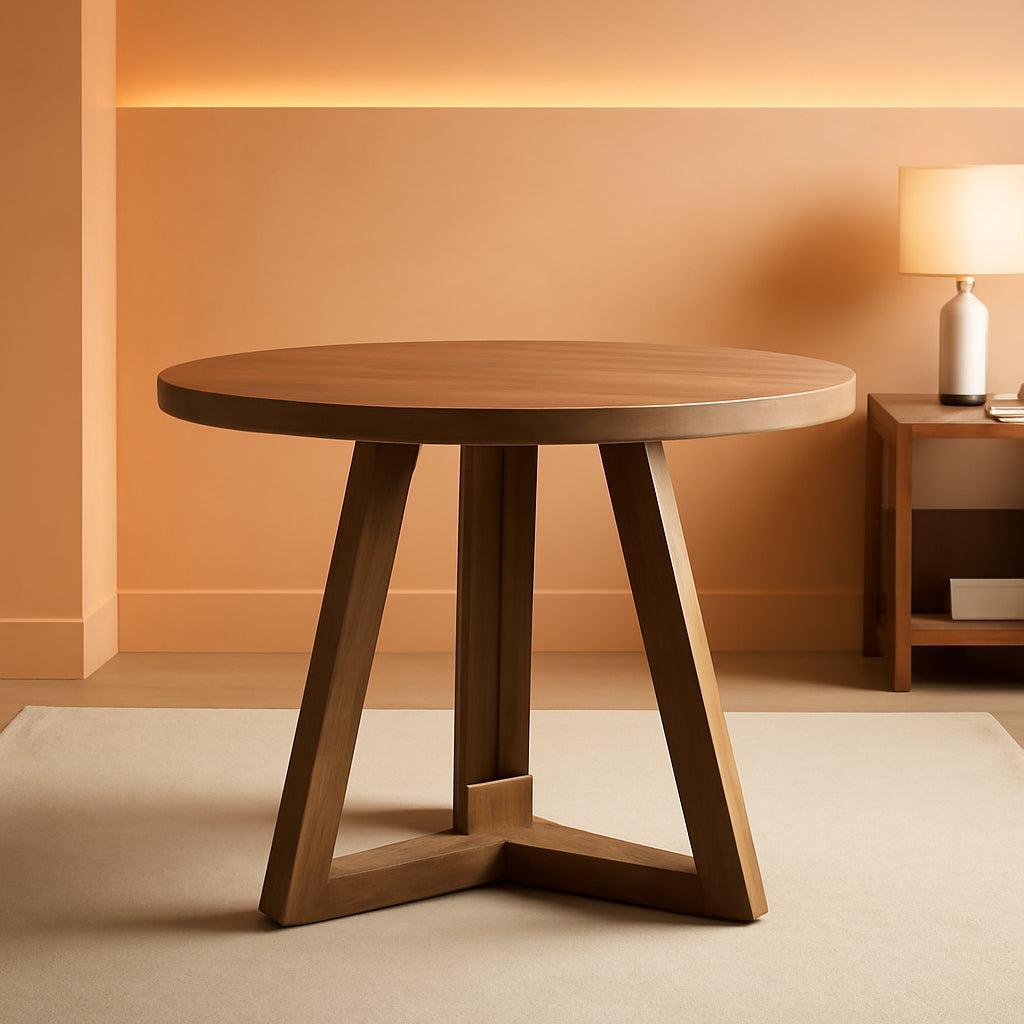 Brown Round Dining Table 31.5 Inch For 2 To 4 People