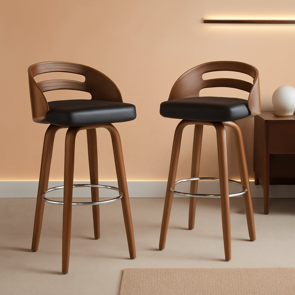 Bar Stools Set Of 2 Black Swivel For Home Bar Counter