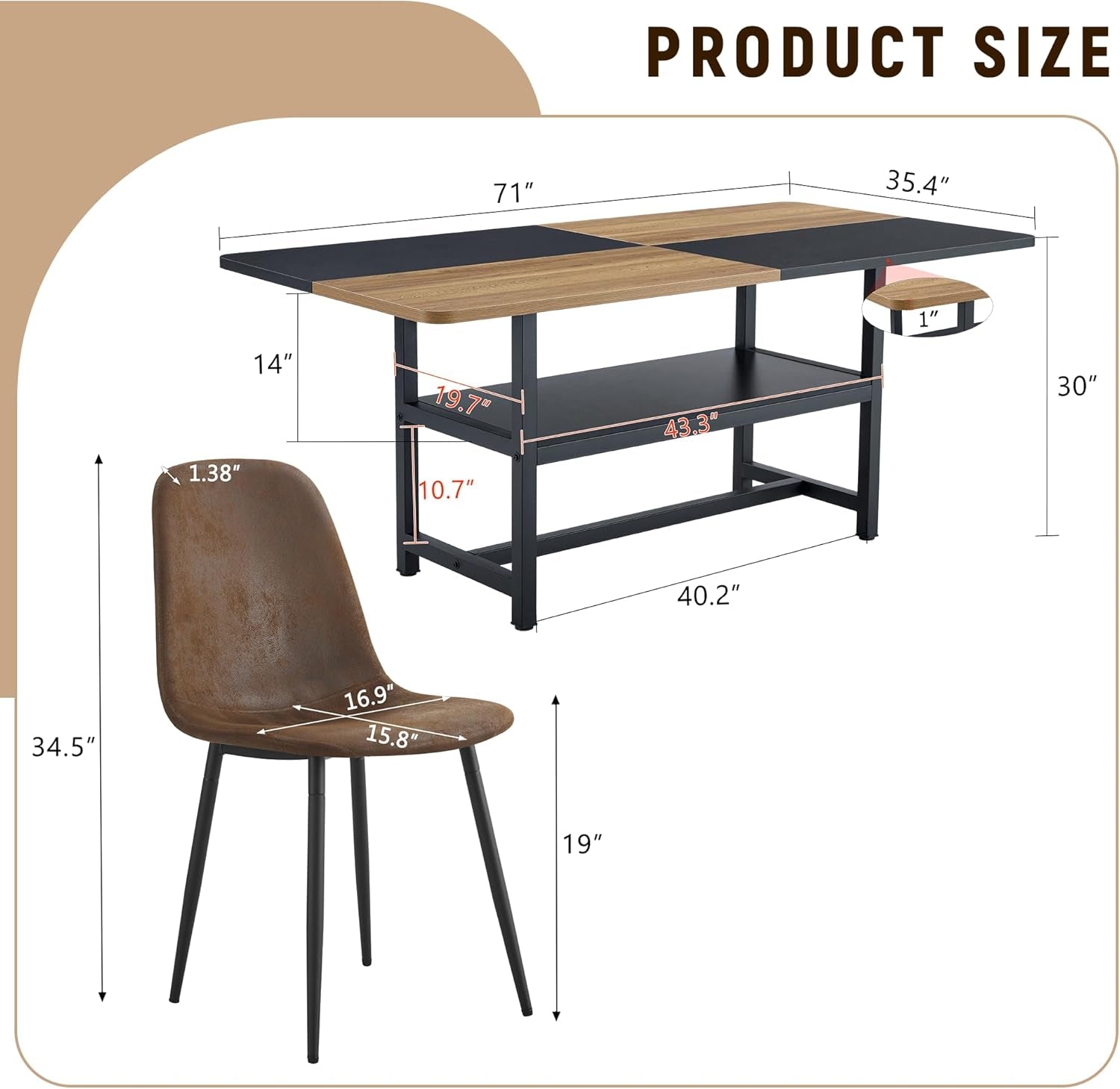 71 Inch Weathered Brown Premium Rustic Dining Table Set