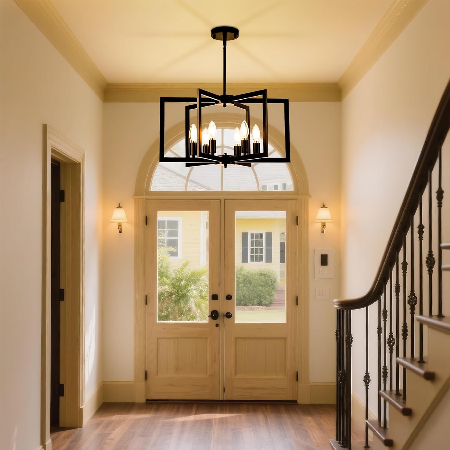 Black Adjustable 6 Light Pendant Chandelier For Dining Room-2