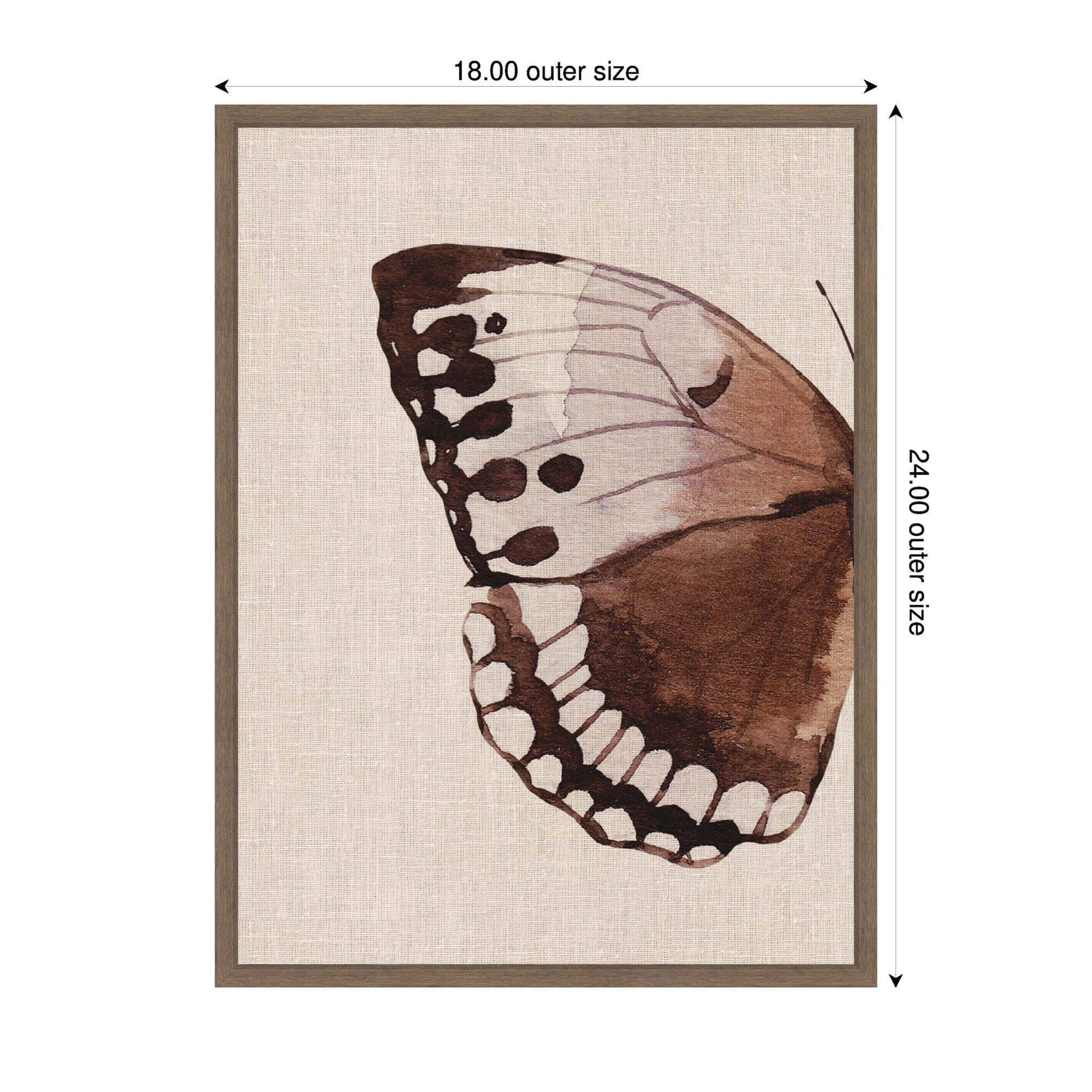 Sylvie Retro Butterfly Watercolor Diptych Neutral Burlap Left Framed Canvas by The Creative Bunch Studio