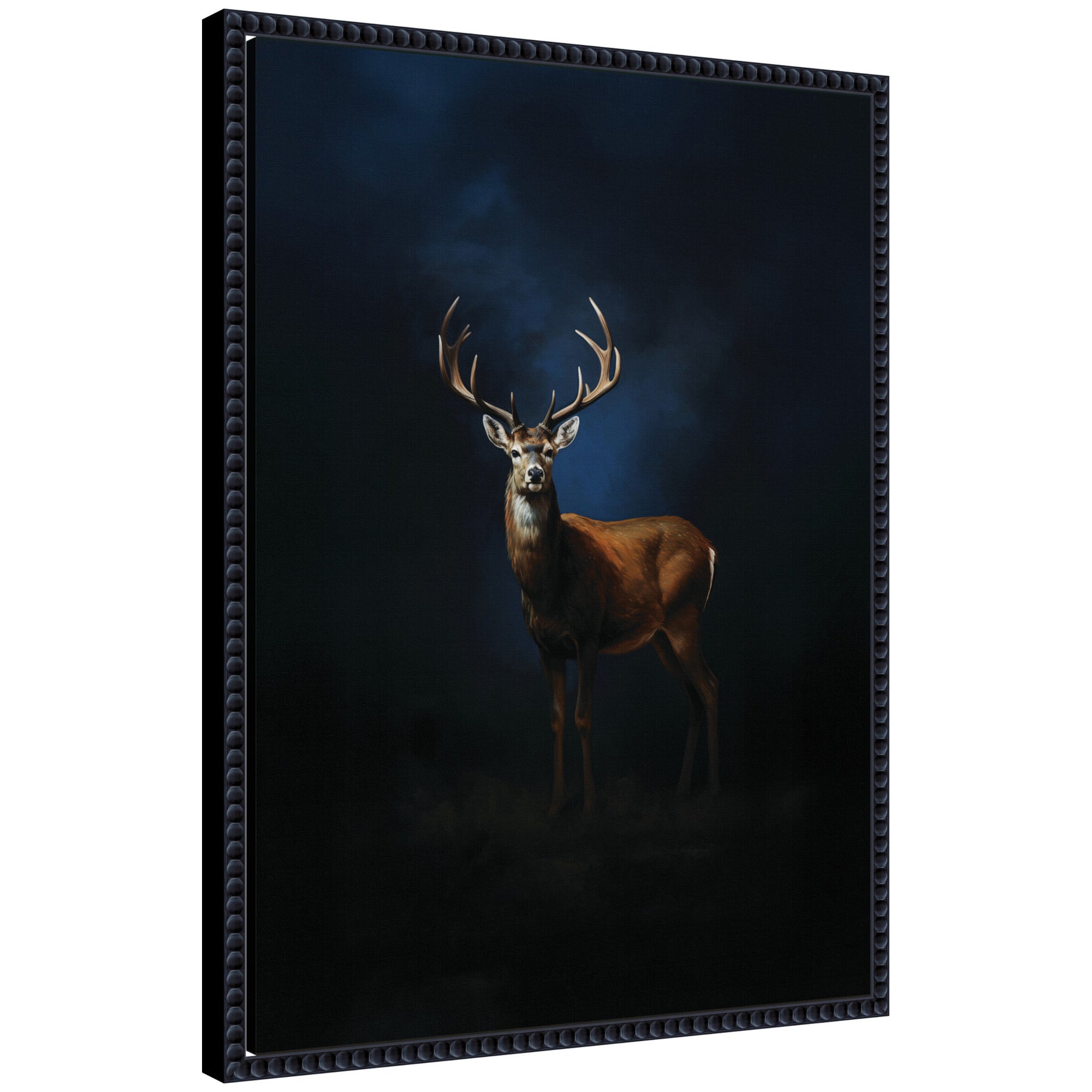 Cobalt Night Sky Deer by The Creative Bunch Studio Framed Canvas Wall Art Print