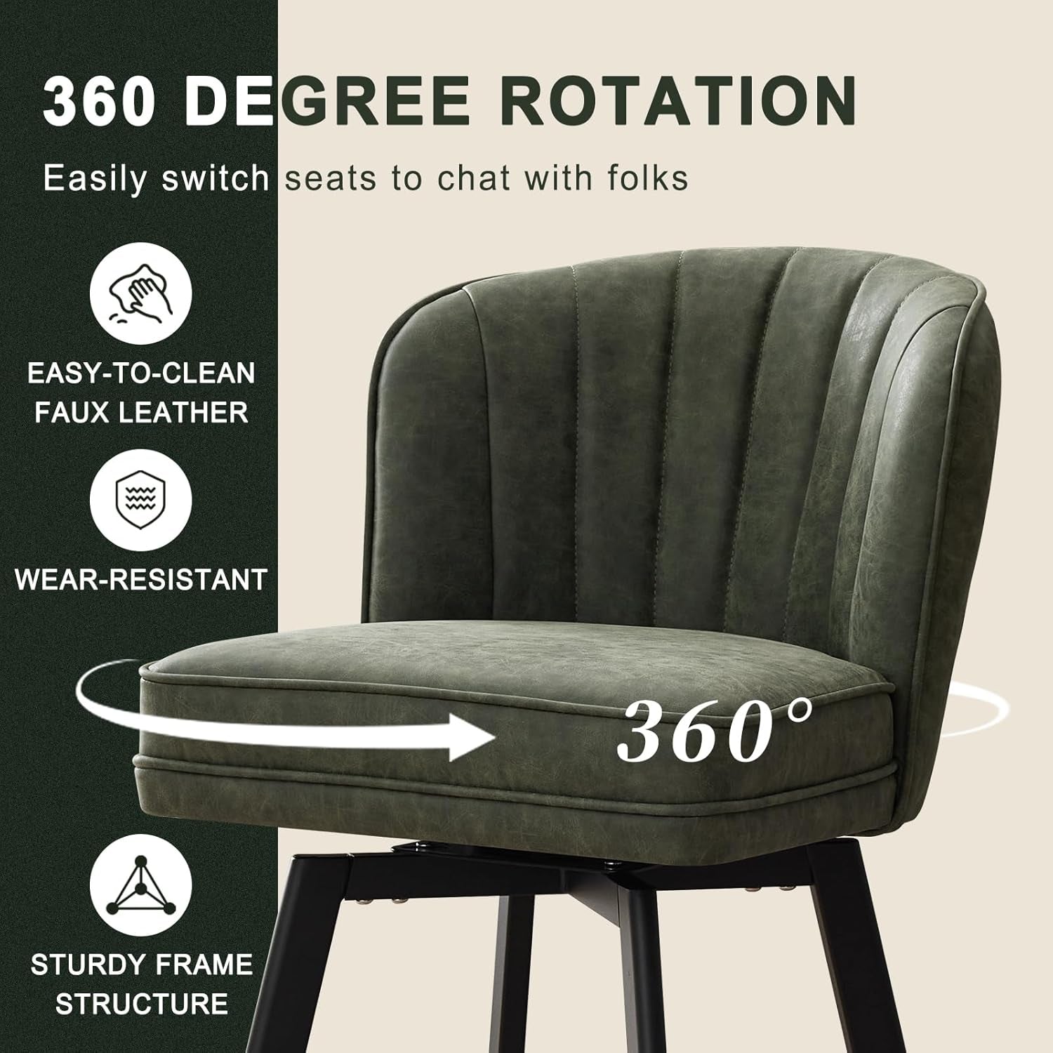 Swivel Counter Height Bar Stools Set of 4 26 Inch Green Faux Leather