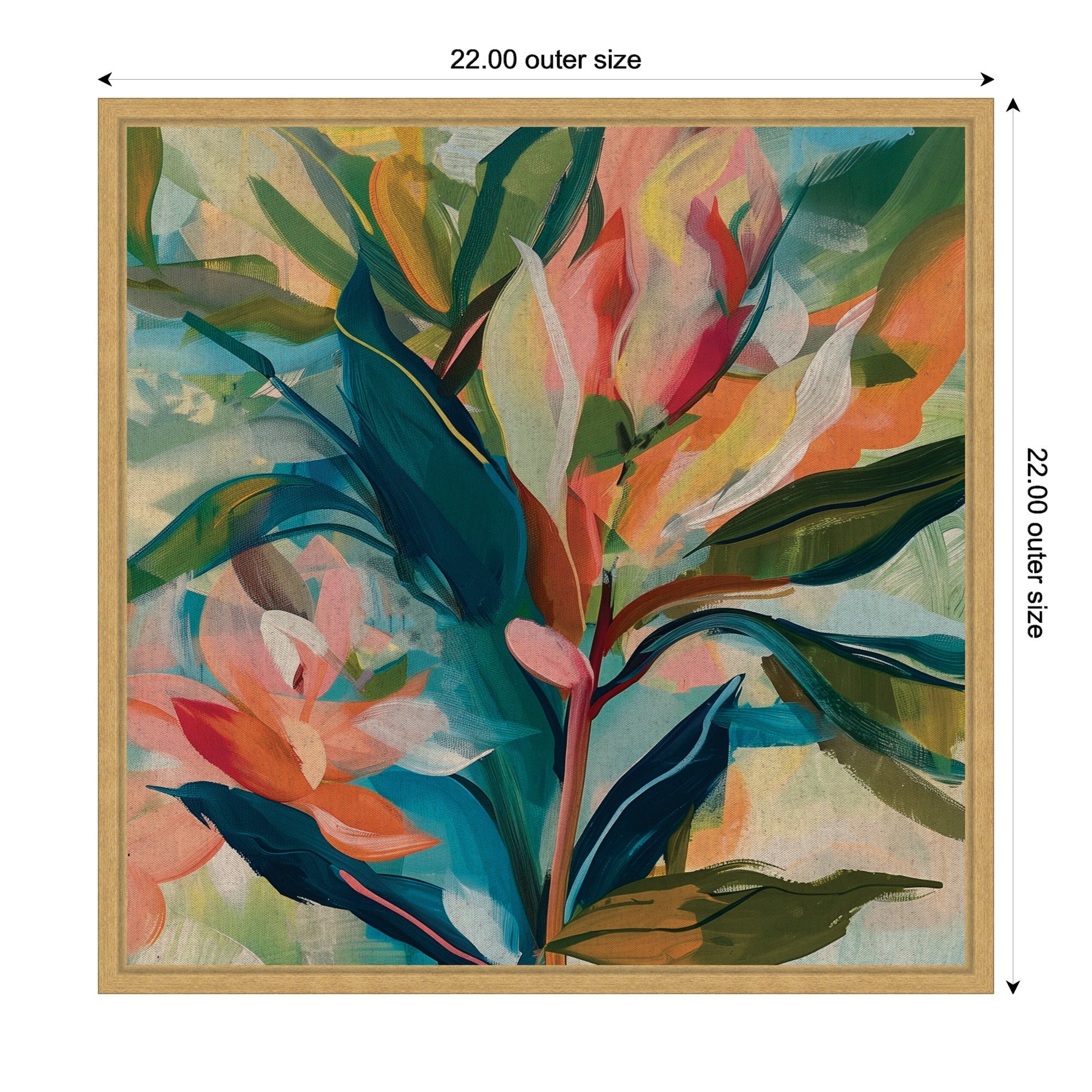 Sylvie Colorful Tropic Botanical Abstract Neutral Linen Framed Canvas by The Creative Bunch Studio
