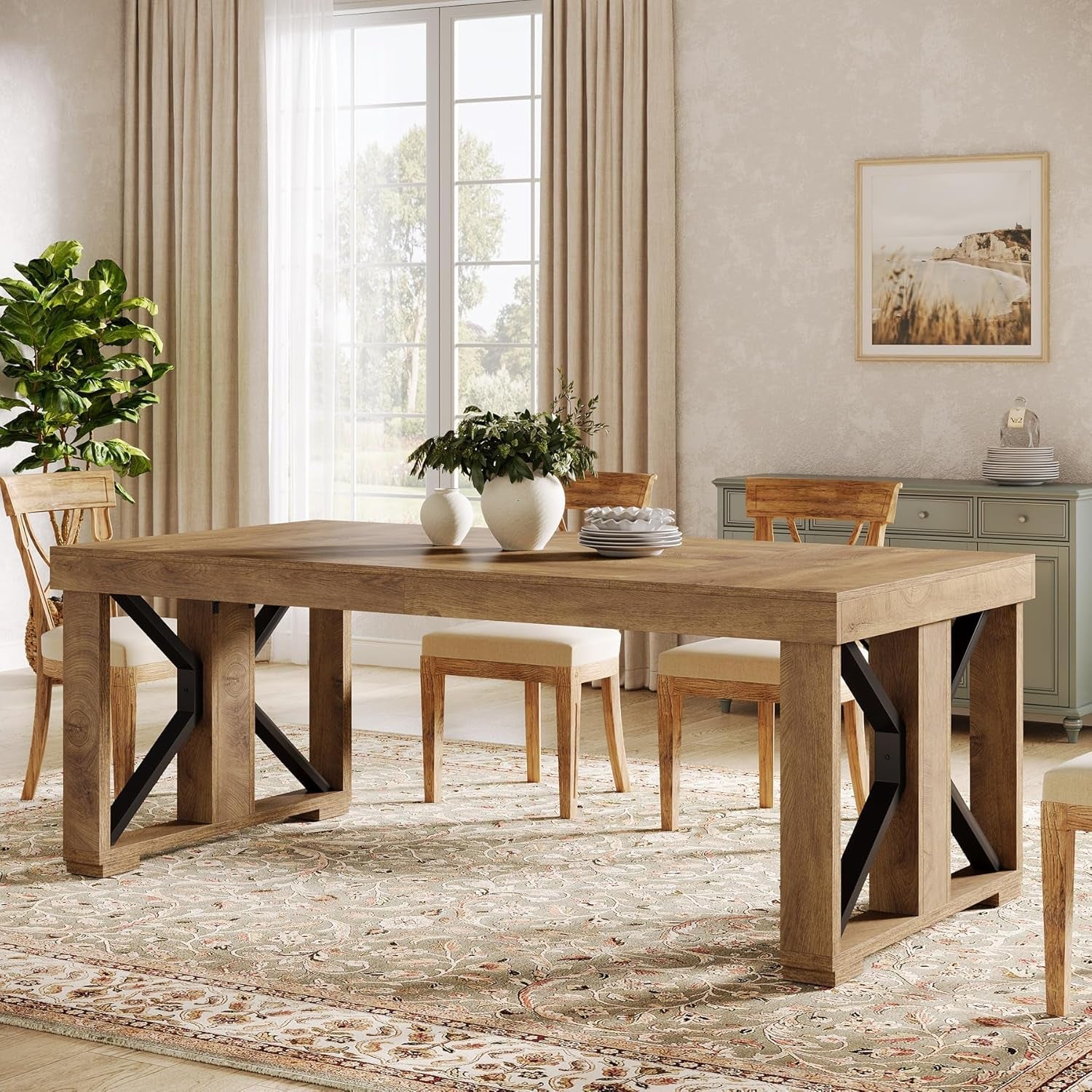 Walnut Wood Rectangular Dining Table 70.87 Inches Seats Six To Eight