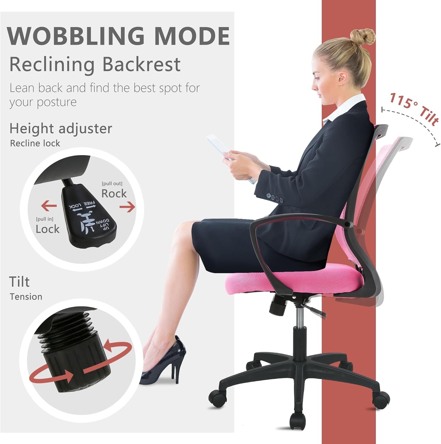 Pink Ergonomic Gaming Chair With Lumbar Support 360 Swivel