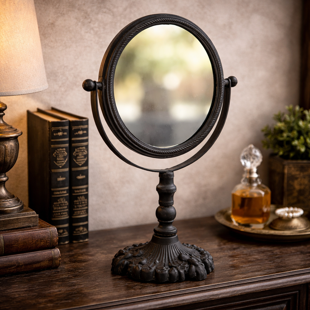 Classic Round Cast Iron Pivoting Vanity Mirror