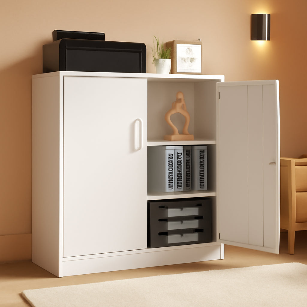Lockable Metal Cabinet With 2 Doors And Adjustable Shelves