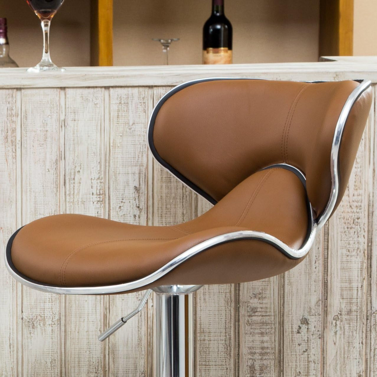 Masaccio Bar Stool Caramel Leatherette Adjustable Height