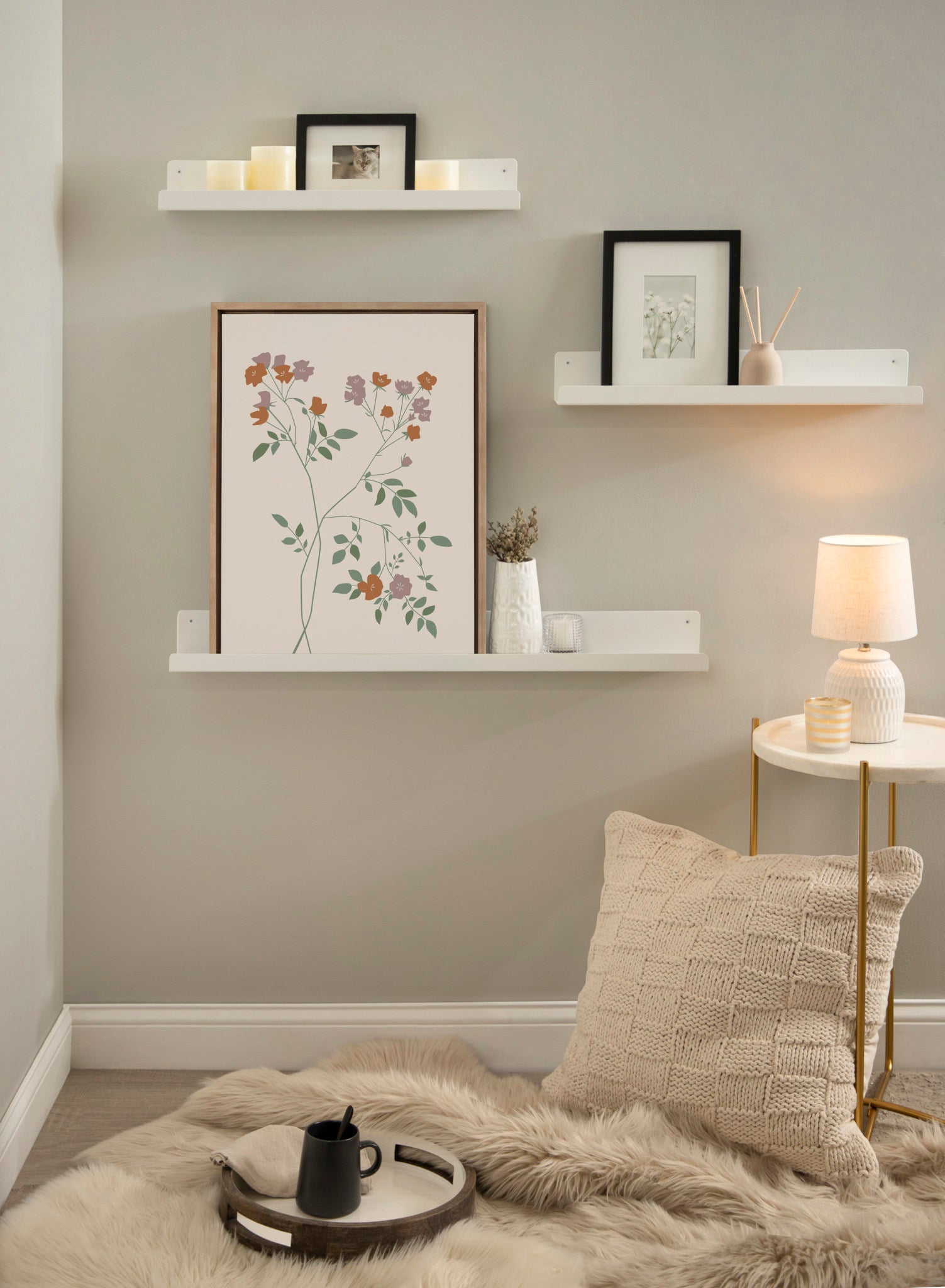 Sylvie Delicate Illustrated Red and Purple Wildflowers Framed Canvas by The Creative Bunch Studio