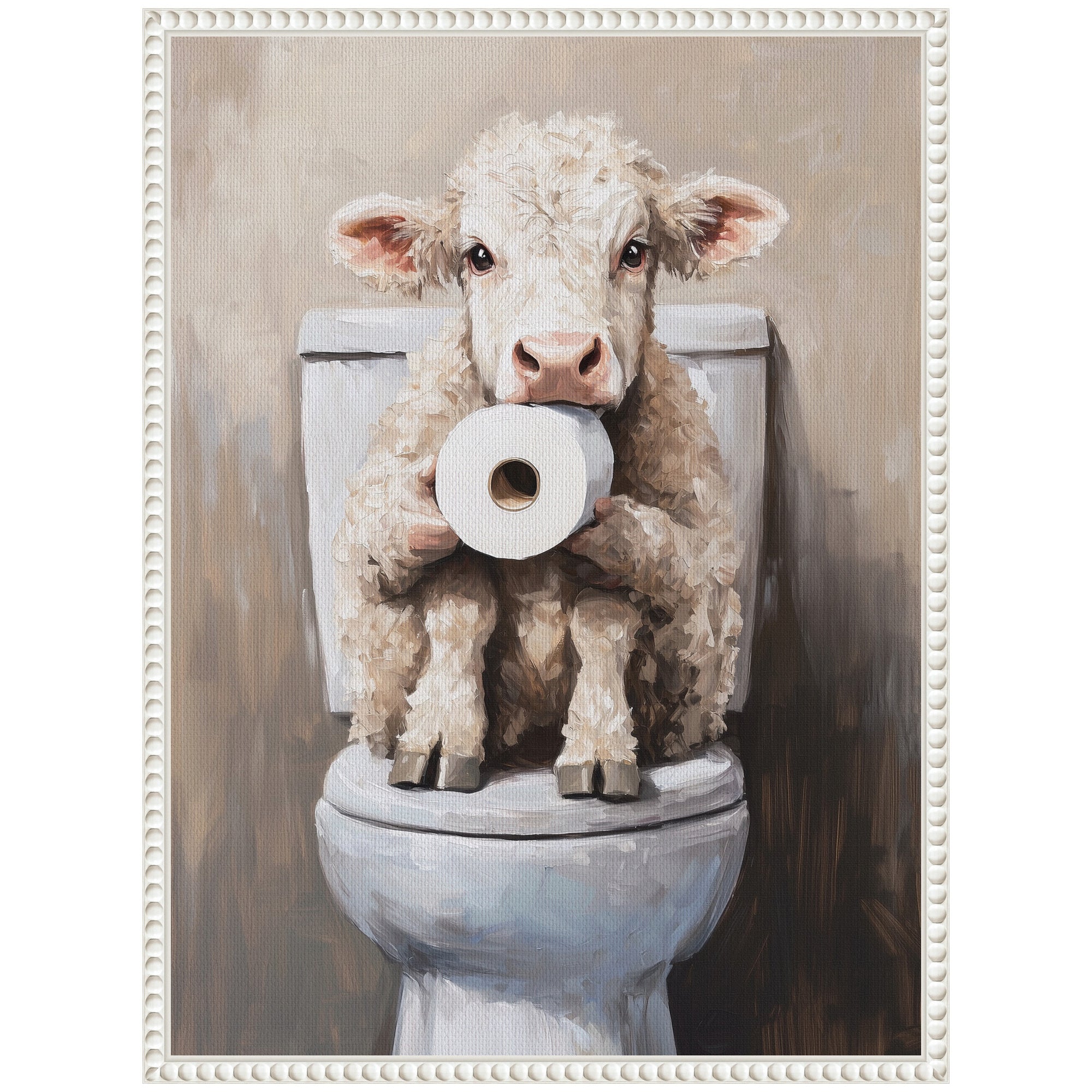 Sylvie Cute Cow Toilet Paper Roll Toilet Bathroom Art Framed Canvas by The Creative Bunch Studio