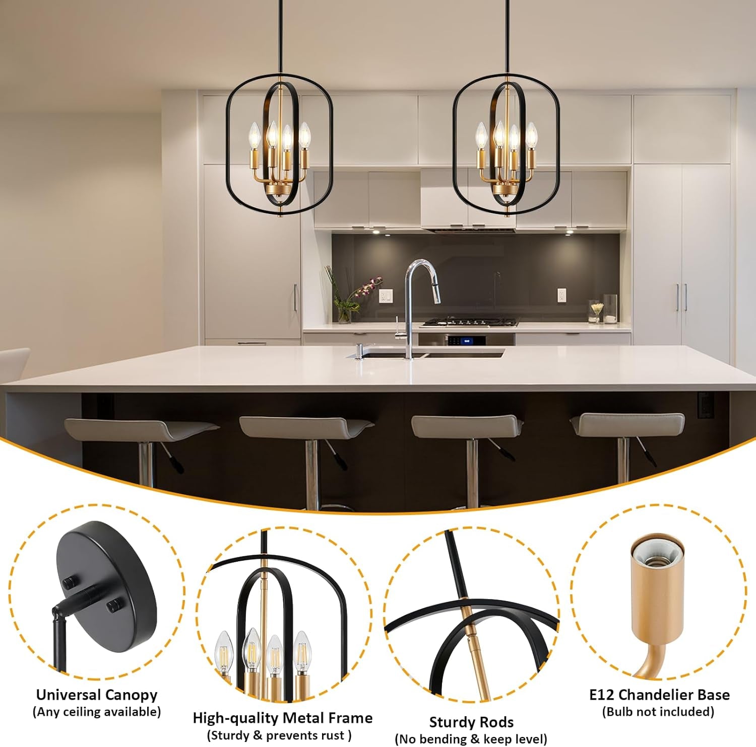 Black And Gold Adjustable Chandelier Light Fixture-1