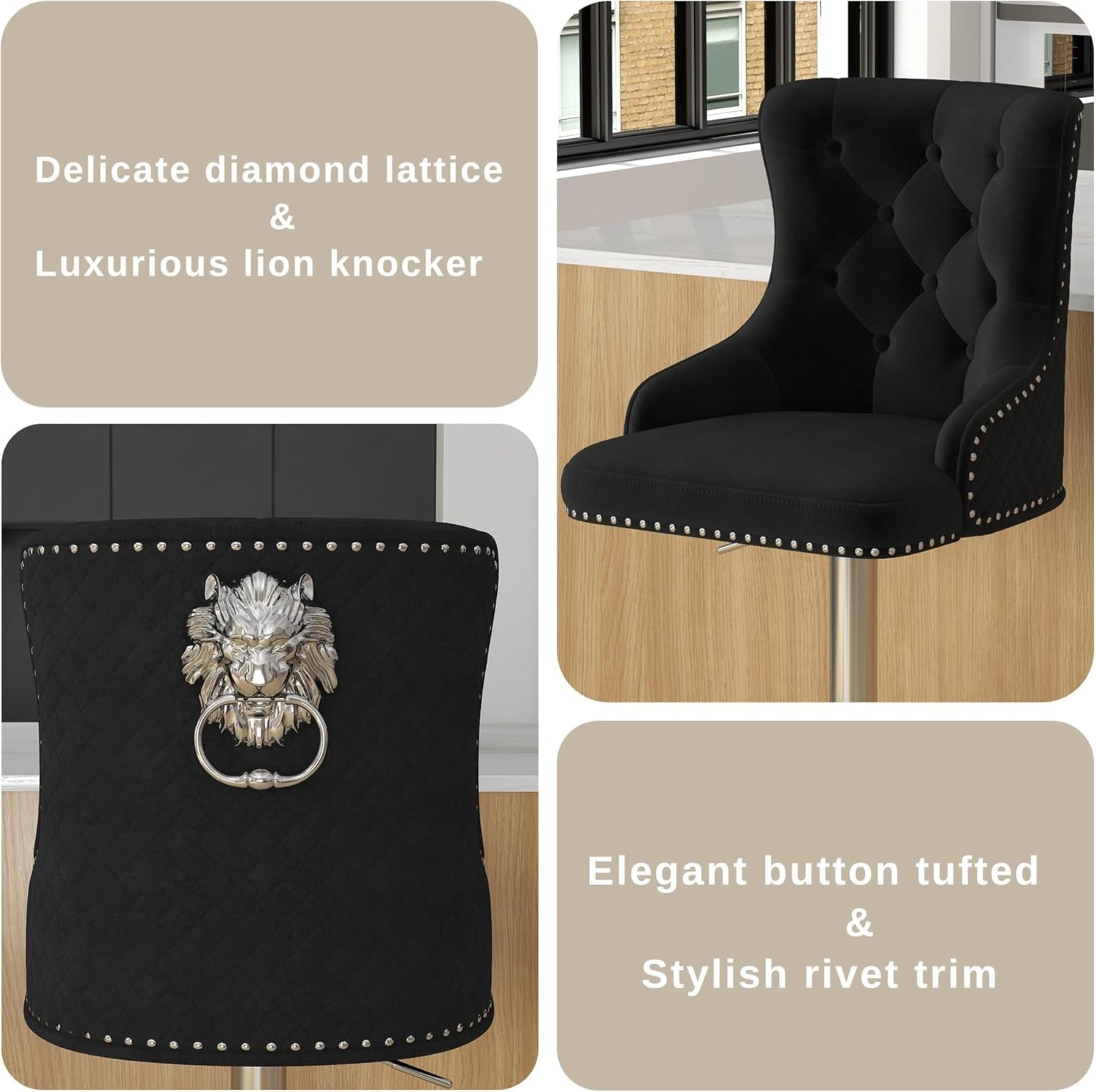 Elegant Velvet Bar Stool Set With Swivel Chrome Base