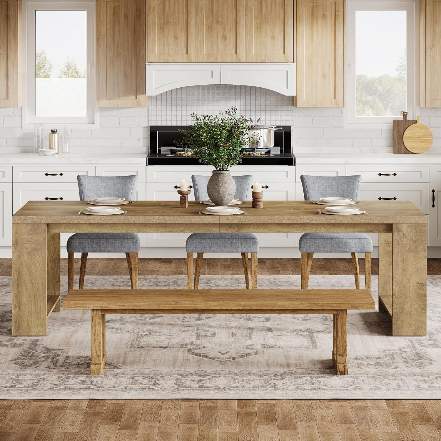 Oak 86 Inch Long Narrow Dining Table With Pedestal Base