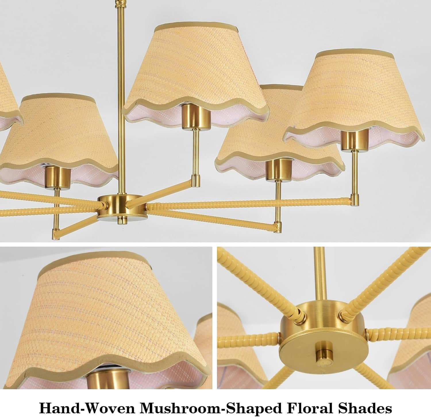 Six Light Handwoven Rattan Chandelier 39 Inch Adjustable-3