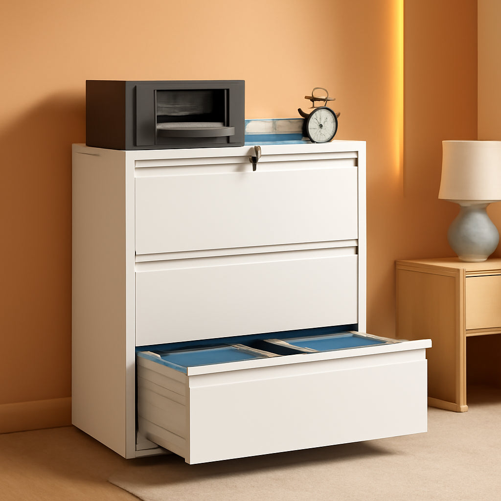 Lateral File Cabinet With 3 Drawers Metal Home Office