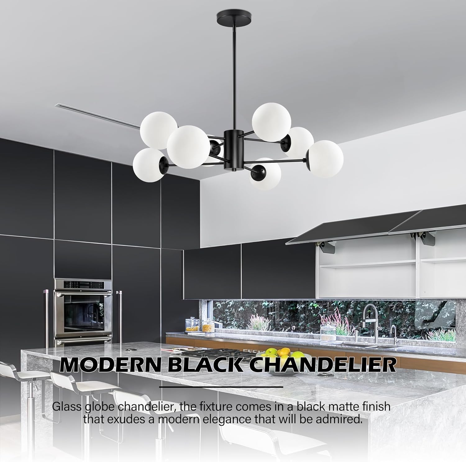 Matte Black Eight Light Adjustable Sputnik Chandelier-2