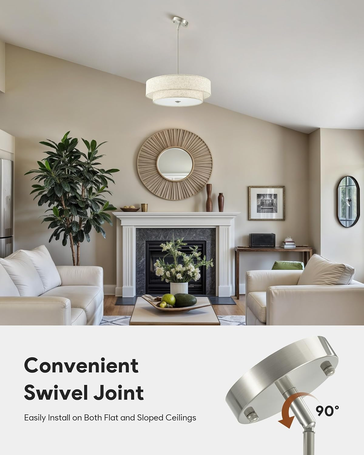 18 Inch Drum Chandelier Brushed Nickel Linen Fabric-3