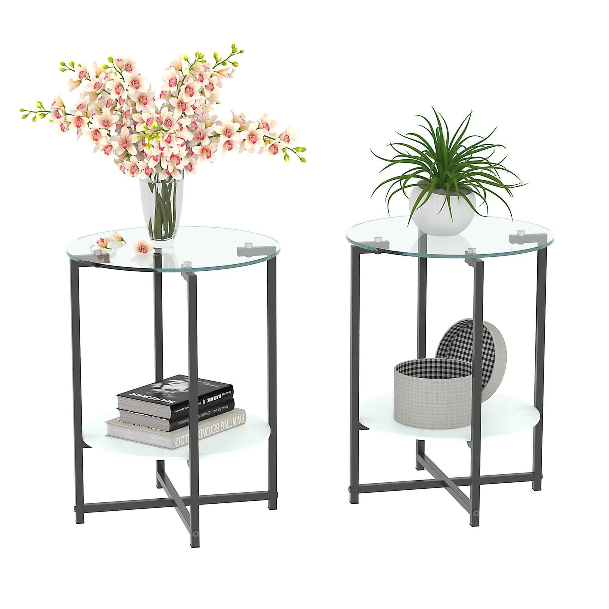 2-Piece Set Clear Tempered Glass Side Table.-0