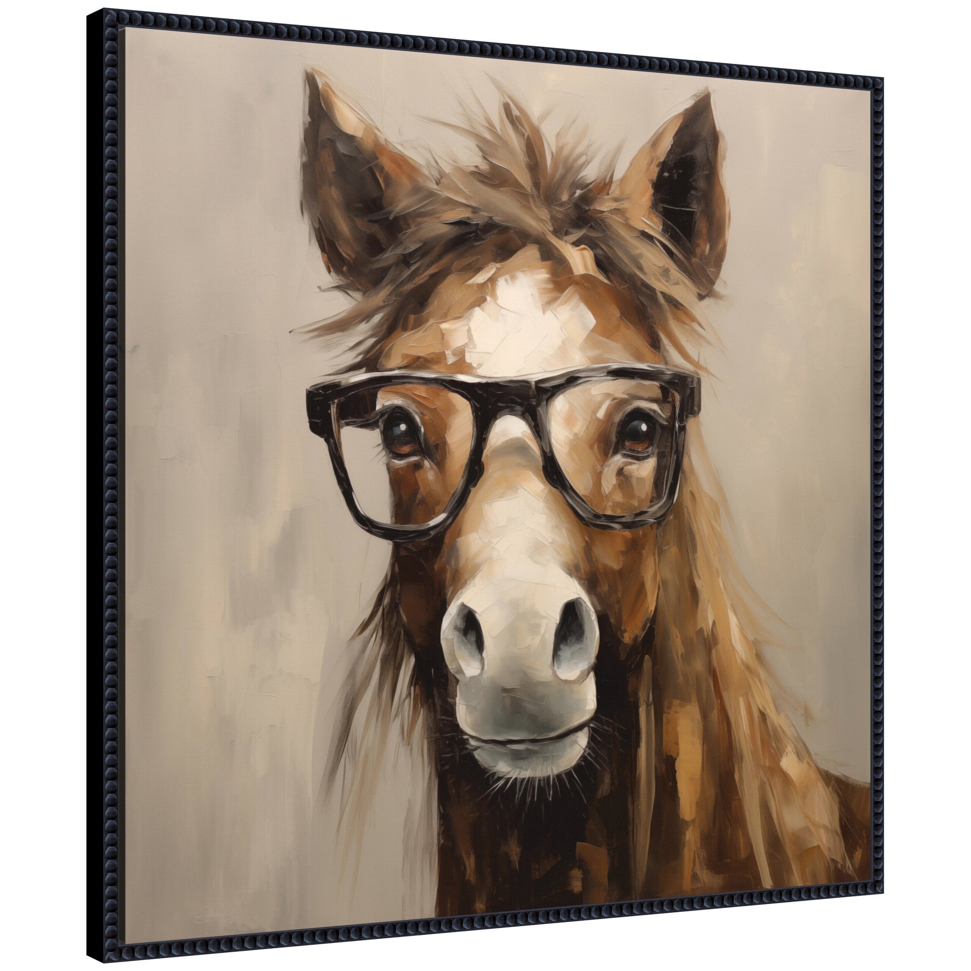 Sylvie Hay Those Are My Glasses Horse Framed Canvas by The Creative Bunch Studio