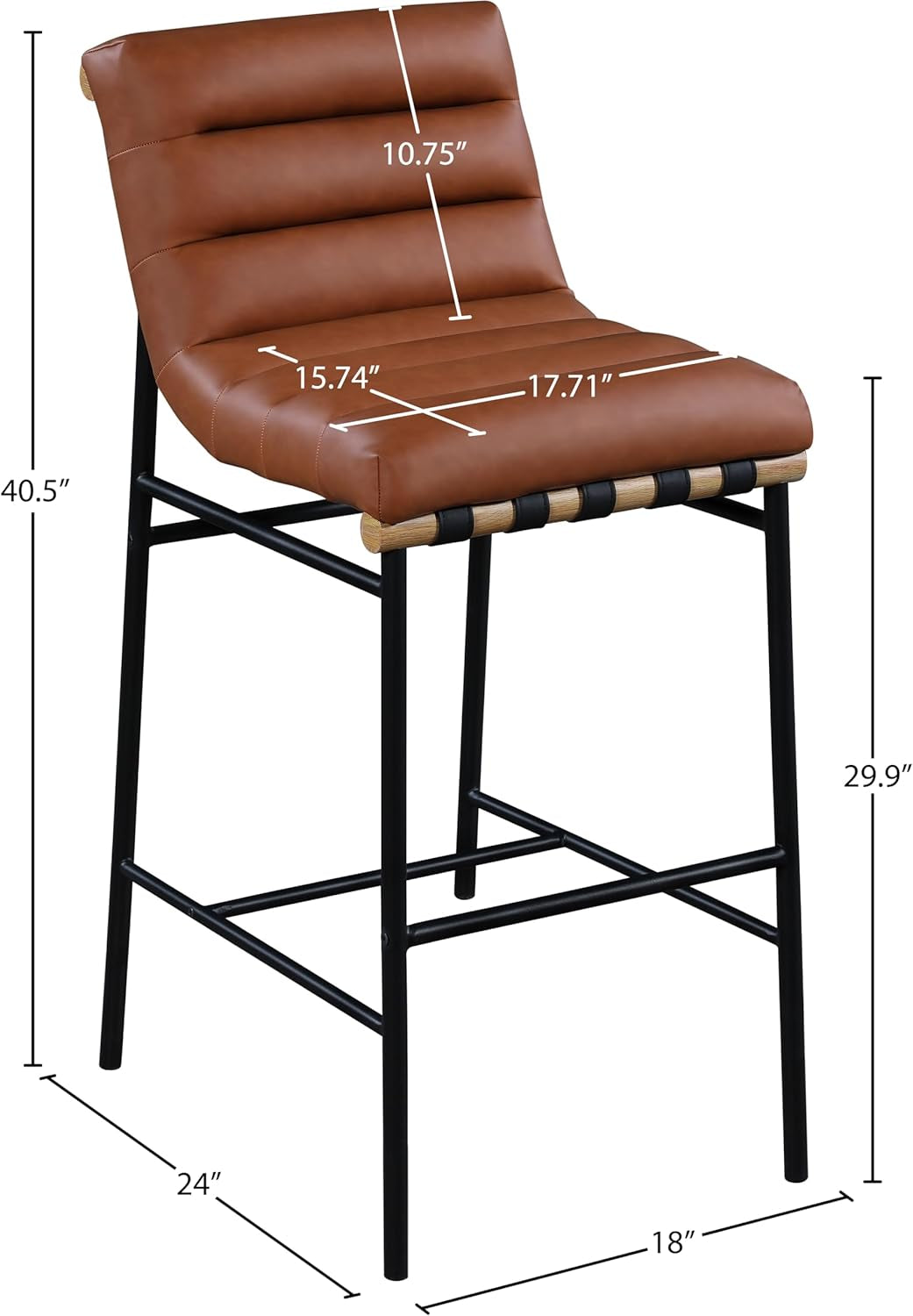 Burke Collection Modern Cognac Vegan Leather Bar Stool Matte Black Frame