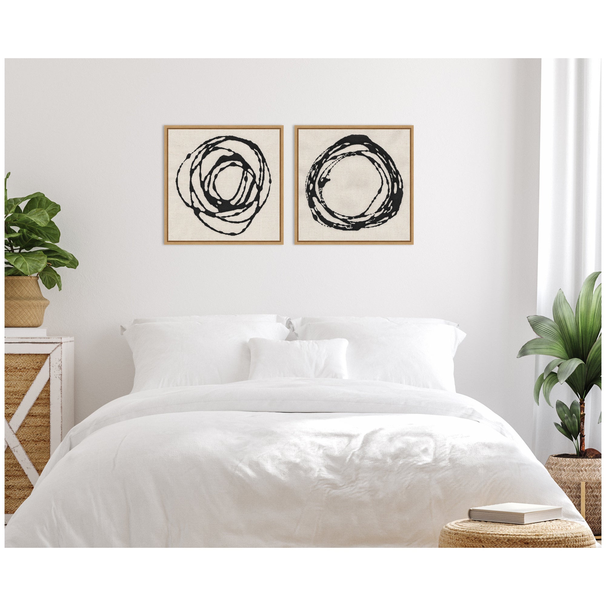 Sylvie Flowing Circle Abstracts - 2 Piece Framed Canvas Art Set by The Creative Bunch Studio