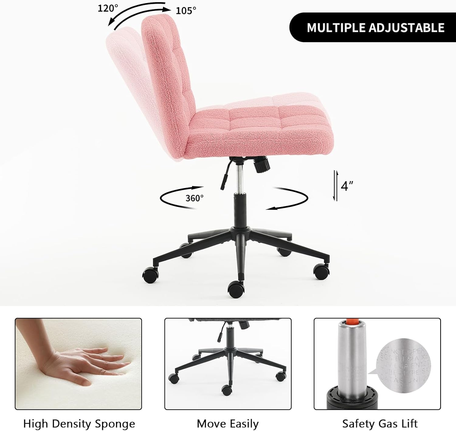 Pink Swivel Office Chair With Wheels Height Adjustable