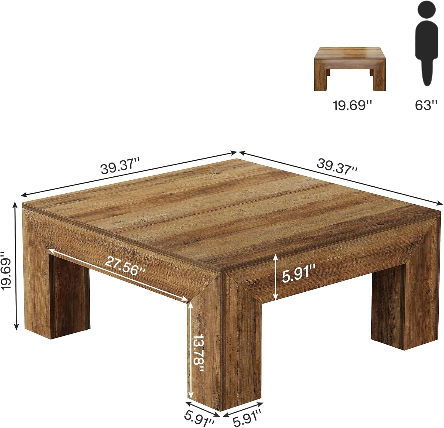 Rectangular Coffee Table ThirtyNine Inches Rustic Brown