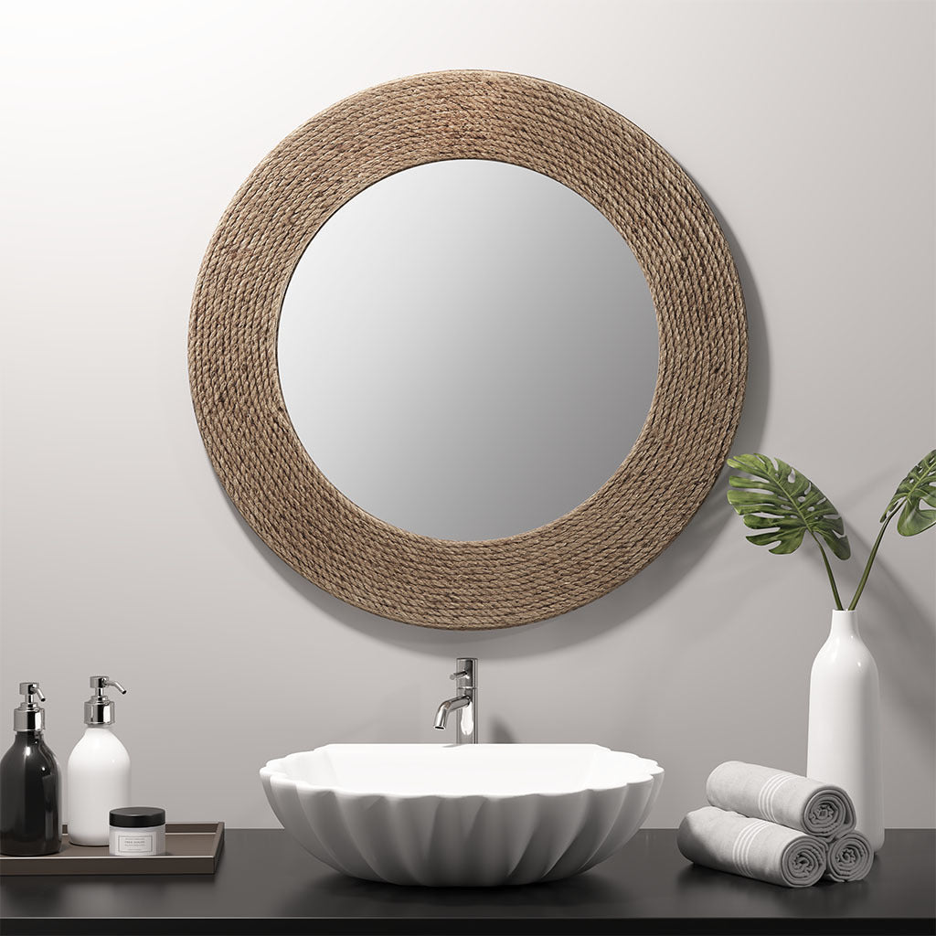 Natural Jute Rope Round Wall Mirror-3