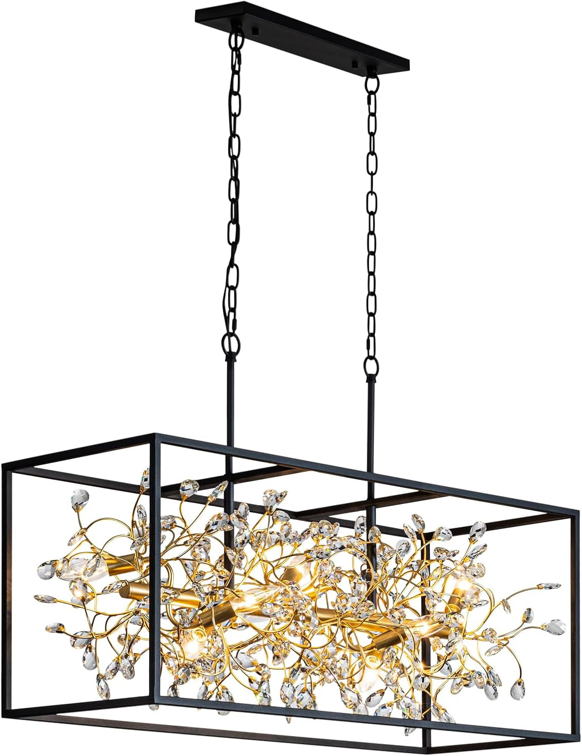 Black Gold Crystalline Rectangular Chandelier 38.5 Inch-0