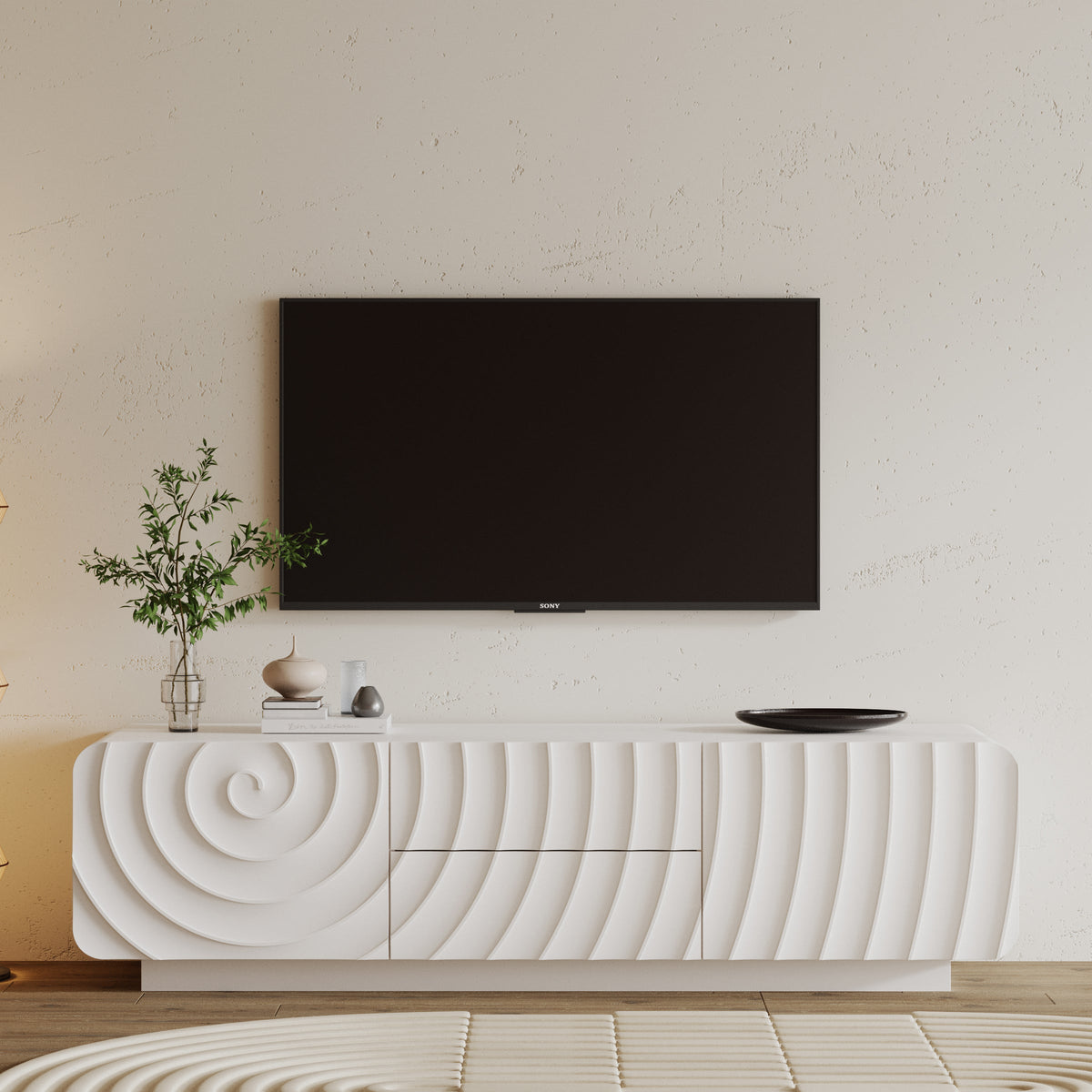 58" TV Console With Modern Unique Spiral Wave Design