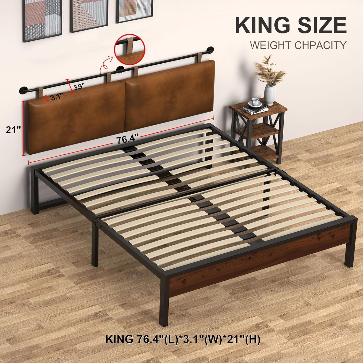 Brown King Size Wall Mounted PU Leather Headboard