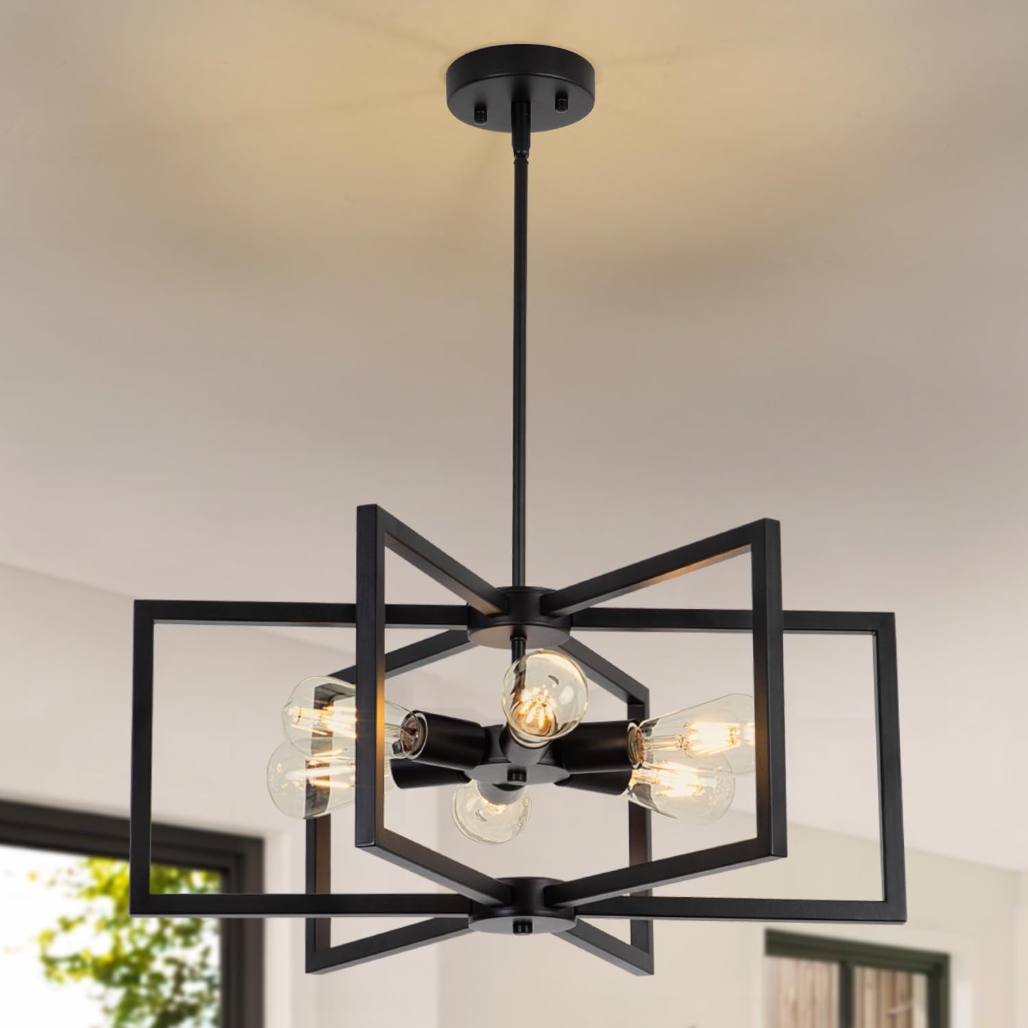 Black 23 Inch Chandelier 6 Light Farmhouse Dining Room-0