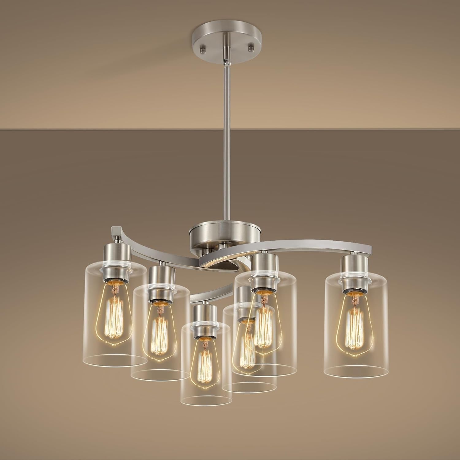 Brushed Nickel Farmhouse Chandelier 6 Light Pendant-0