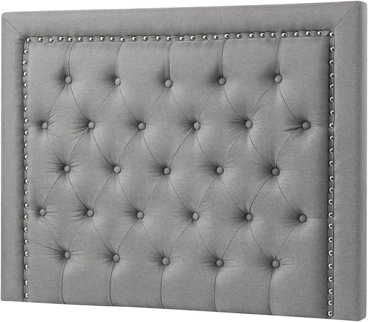 Tufted Linen Gray Dorm Headboard with Nailhead Trim